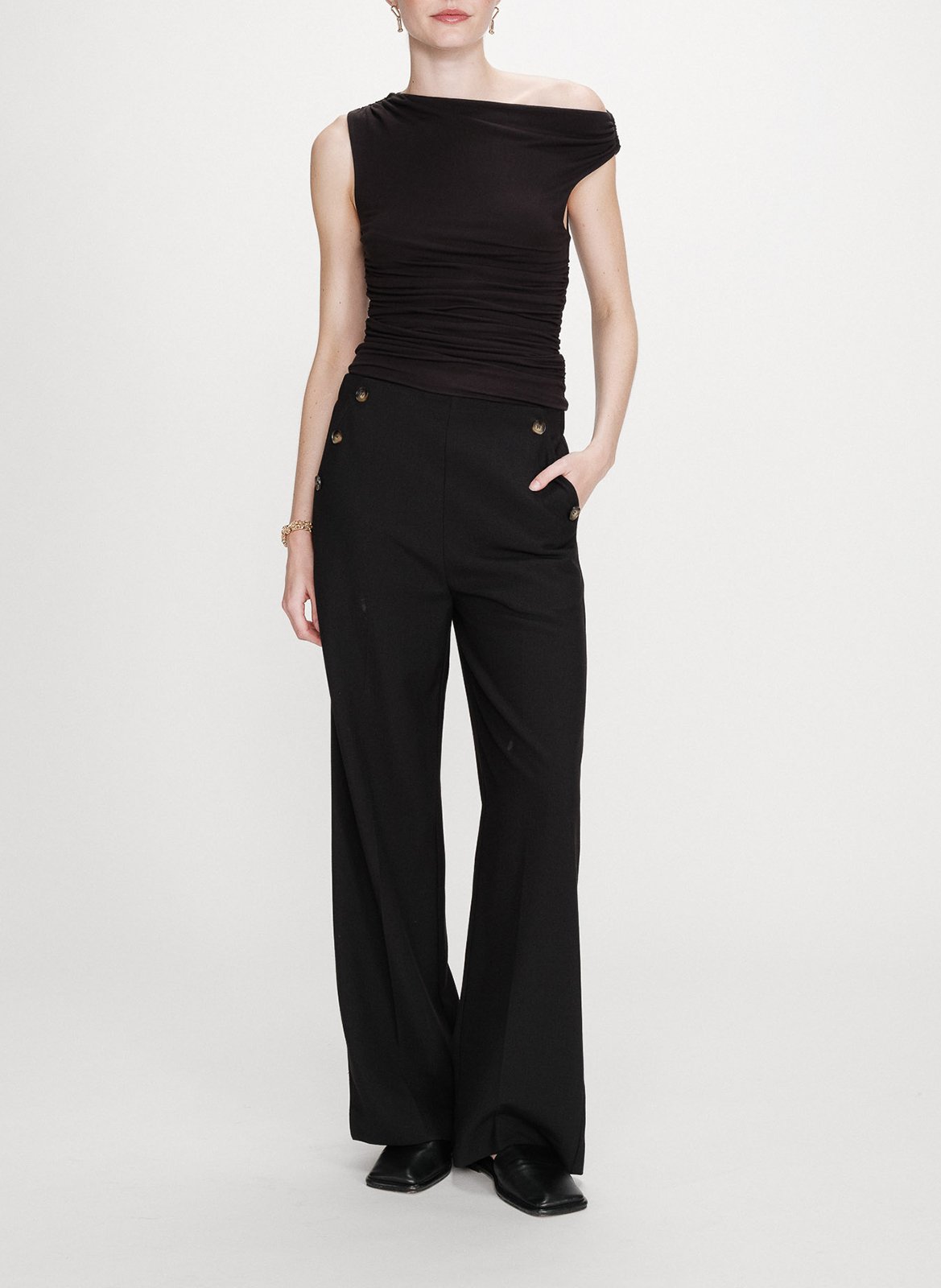 Plain high-waisted straight-cut pants GRACE ET MILA Black