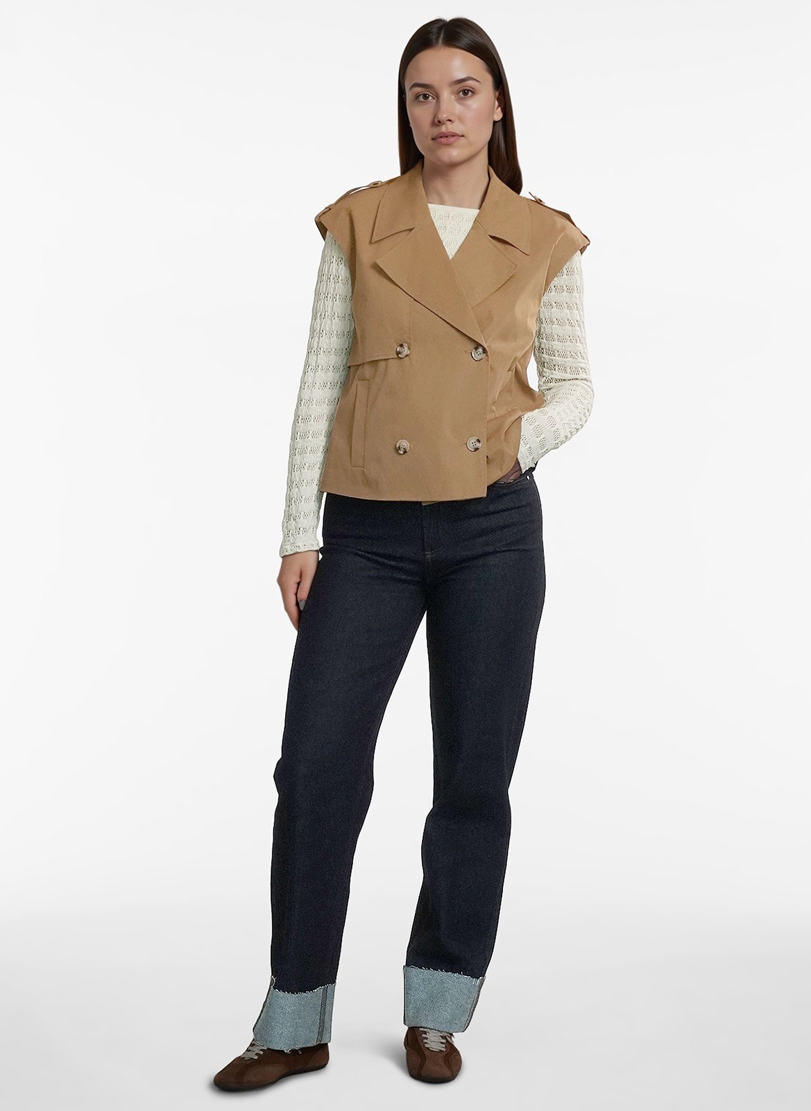 Veste trench sans manches unie VILA Marron