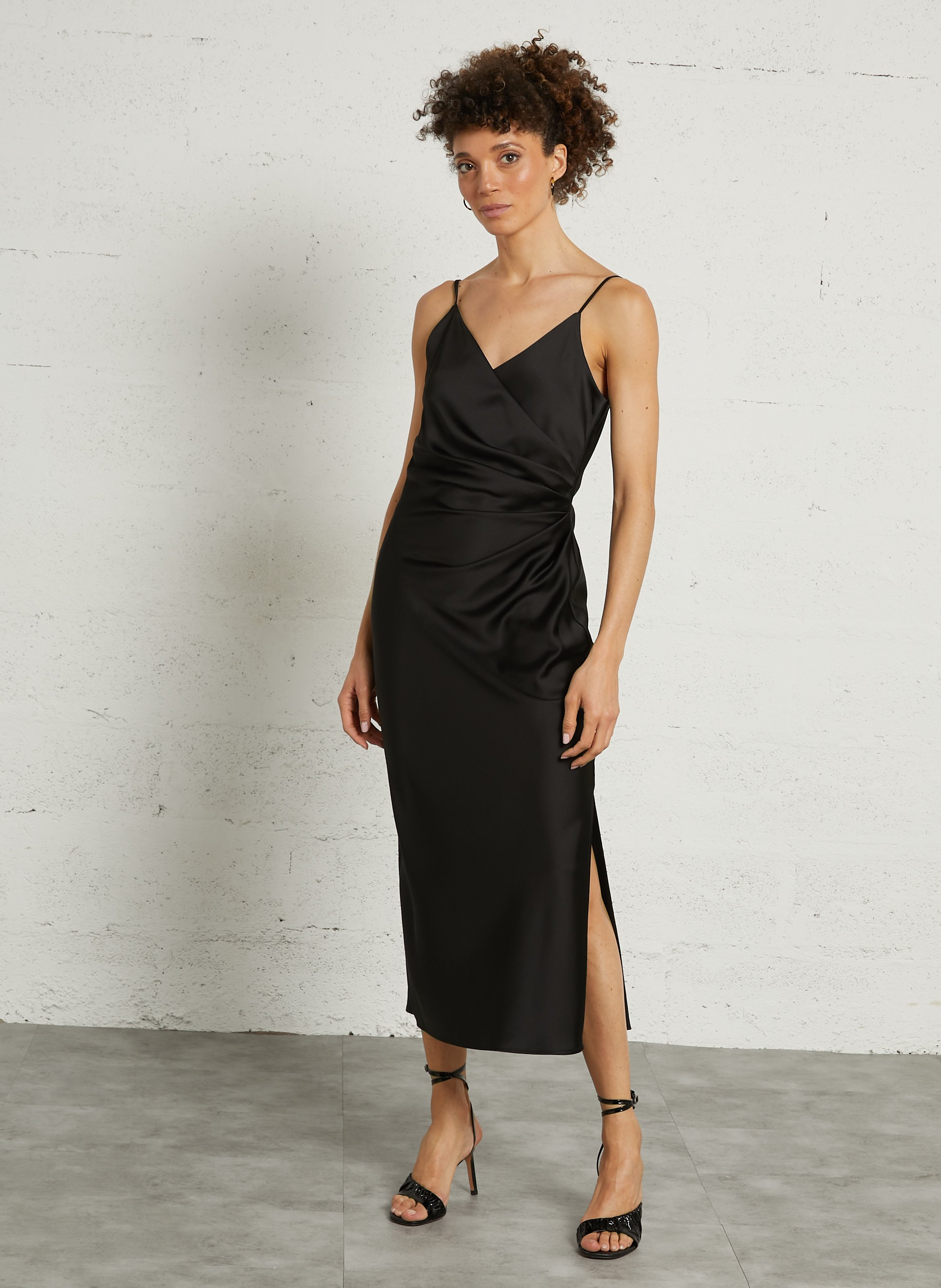 Printed V-neck satin midi dress IMPERIAL Black