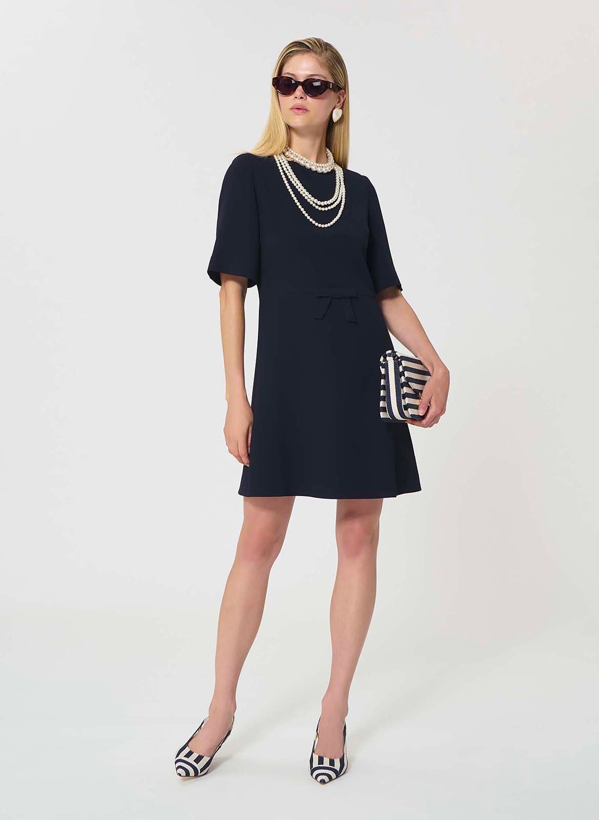 Short flowing crepe round-neck dress TARA JARMON Blue