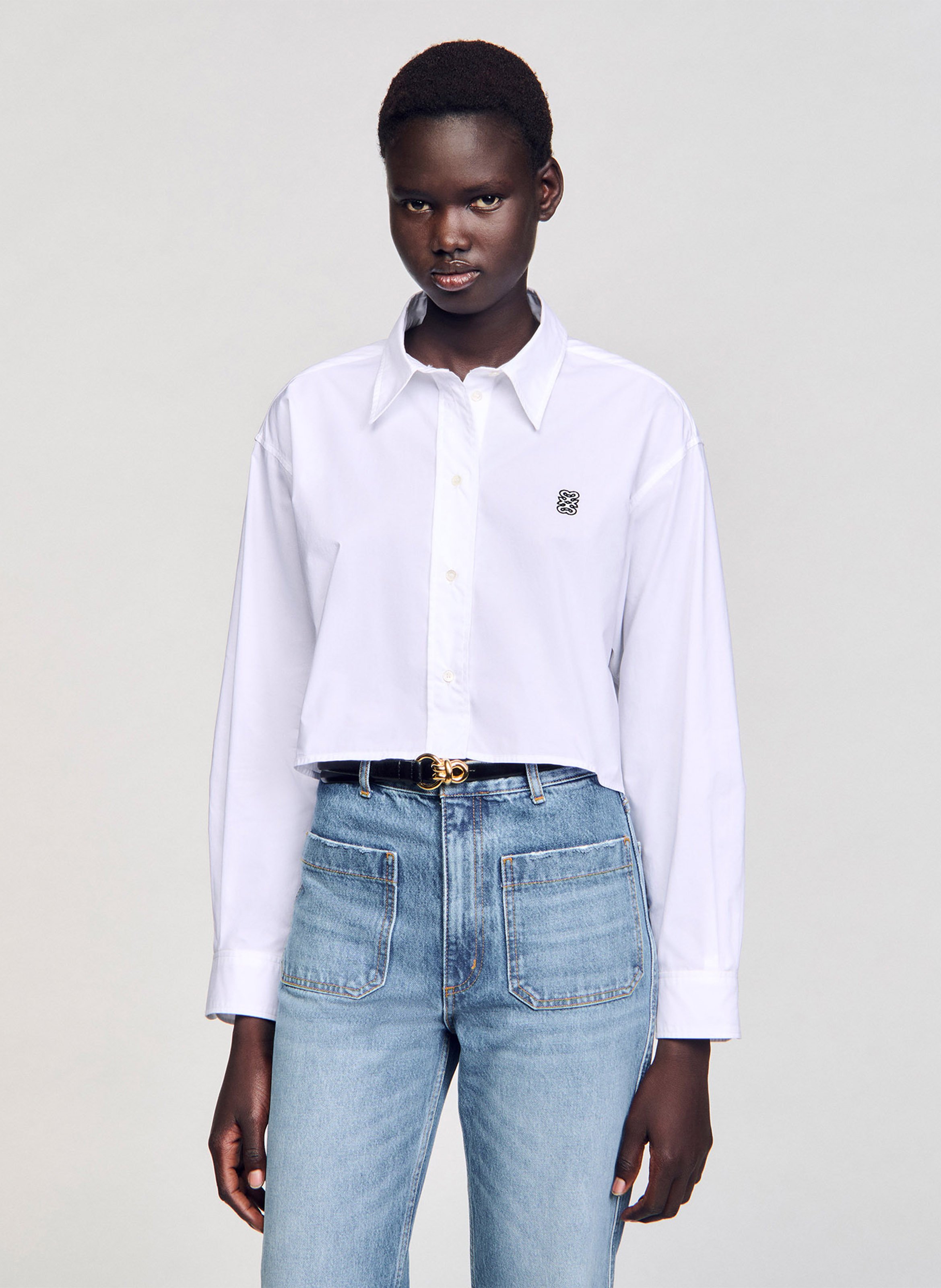 Chemise courte en popeline de coton SANDRO Blanc