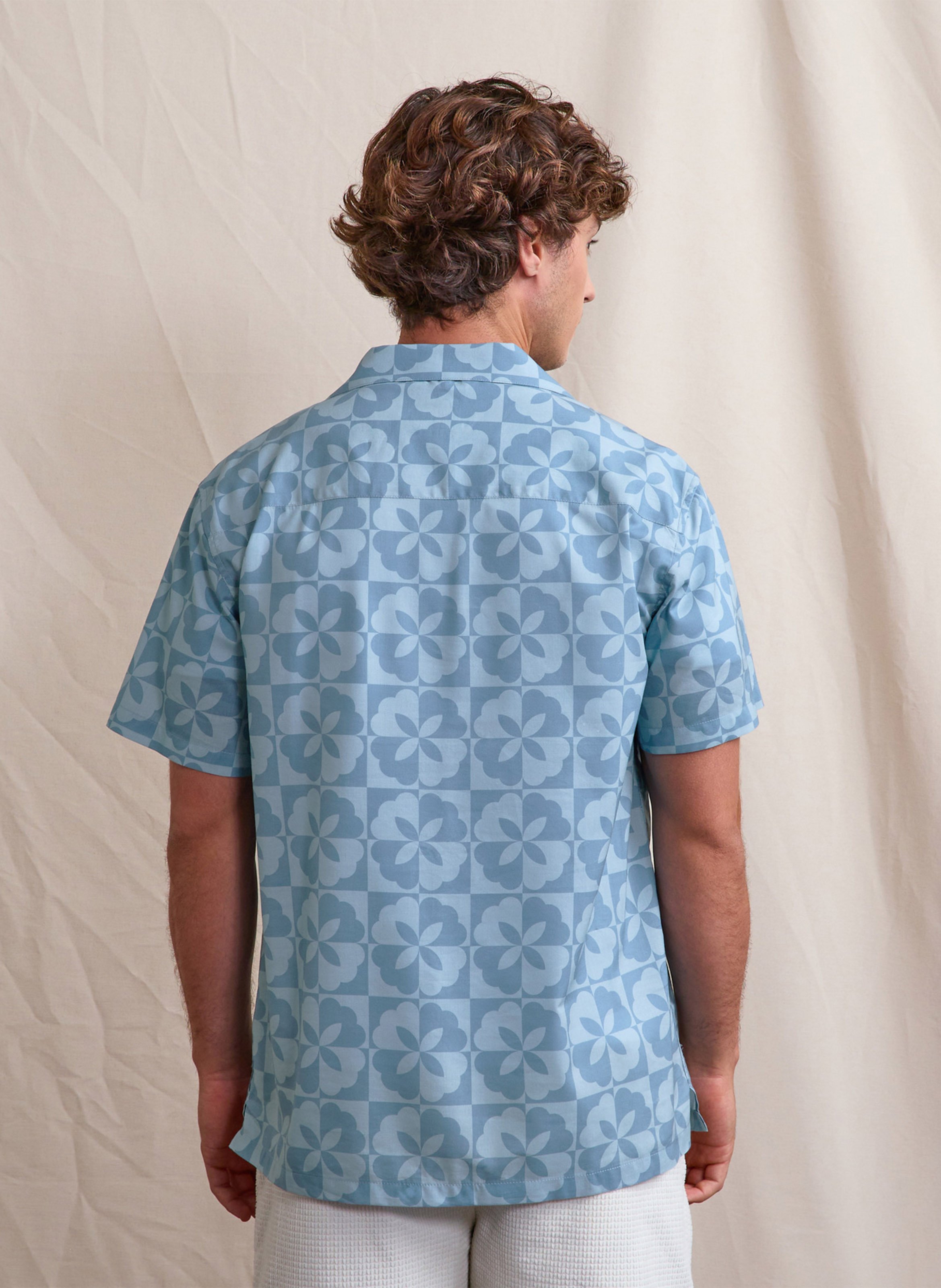 Rechte blouse met knoopsluiting en patroon FAGUO Blauw