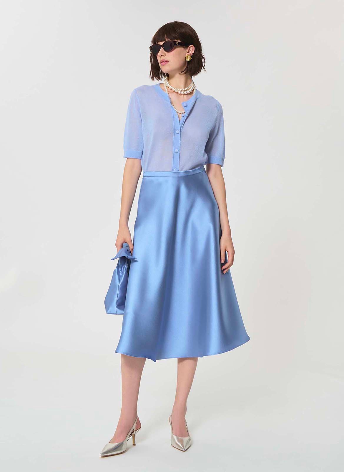 Halflange rok van soepelvallende satijn TARA JARMON Blauw