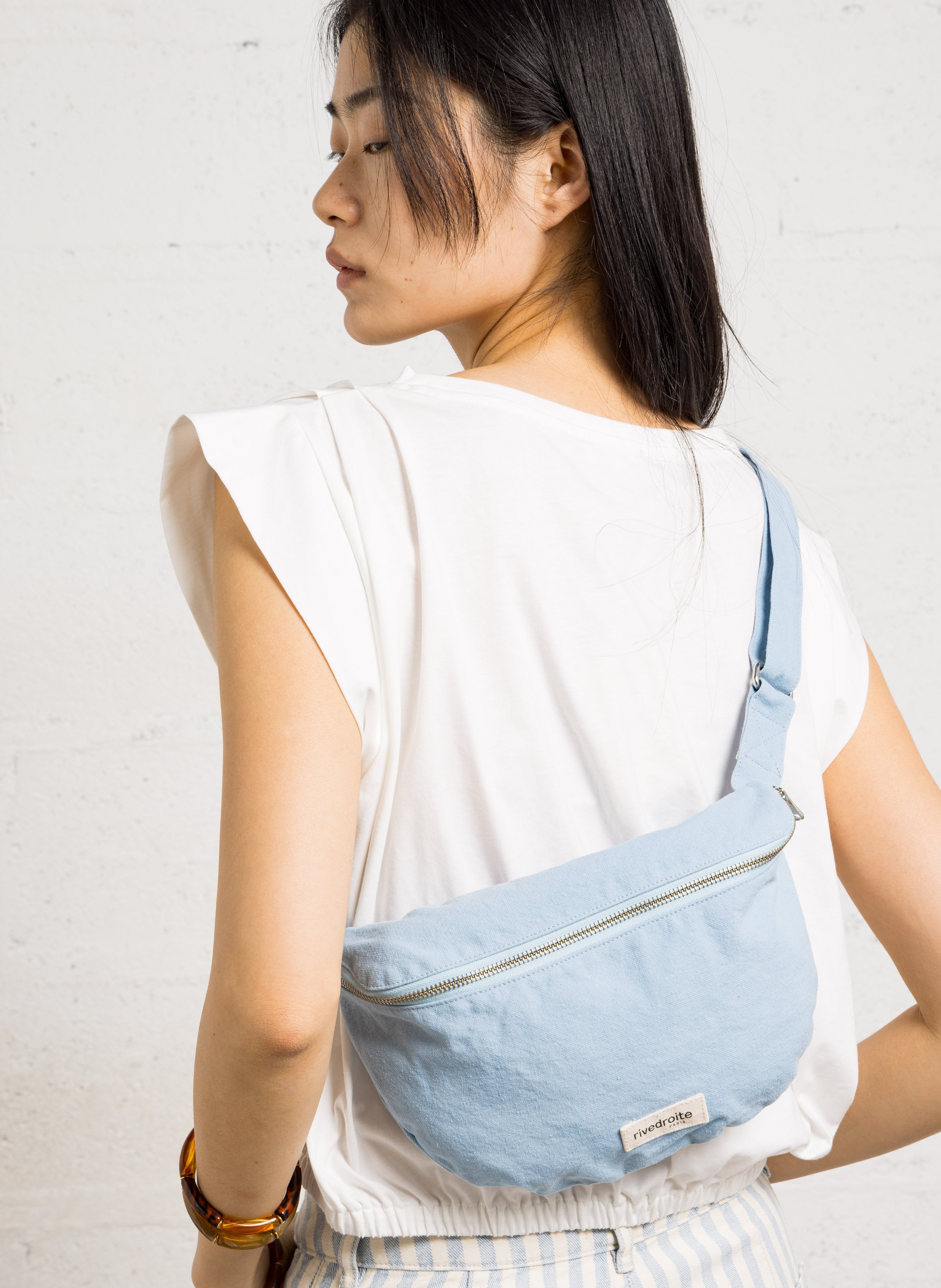 Sac banane en coton recyclé imprimé RIVEDROITE PARIS Bleu