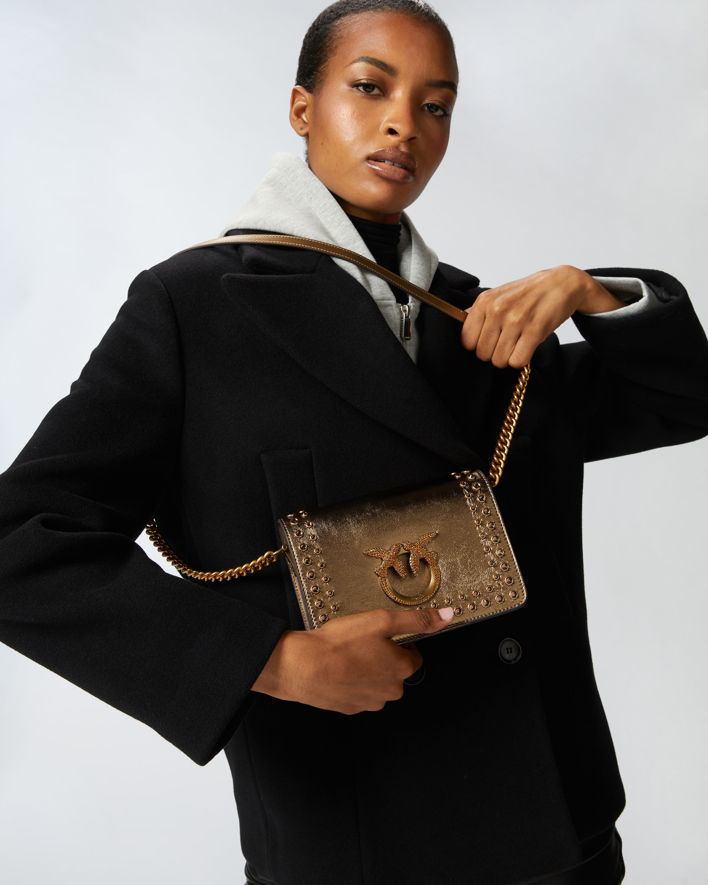 Small laminated shoulder bag love bag with rhinestones PINKO Multicolore