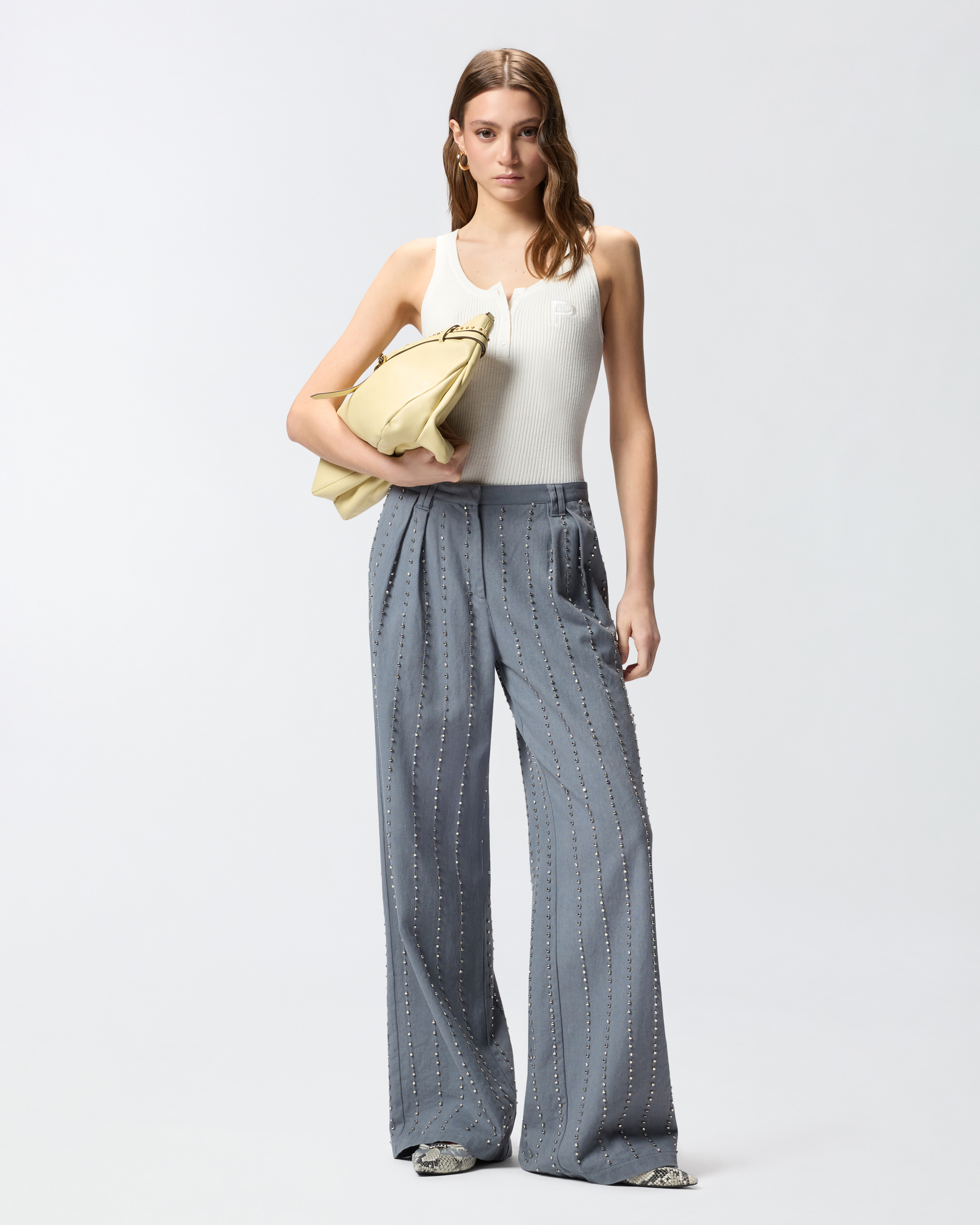 Striped jewel trousers PINKO Grey