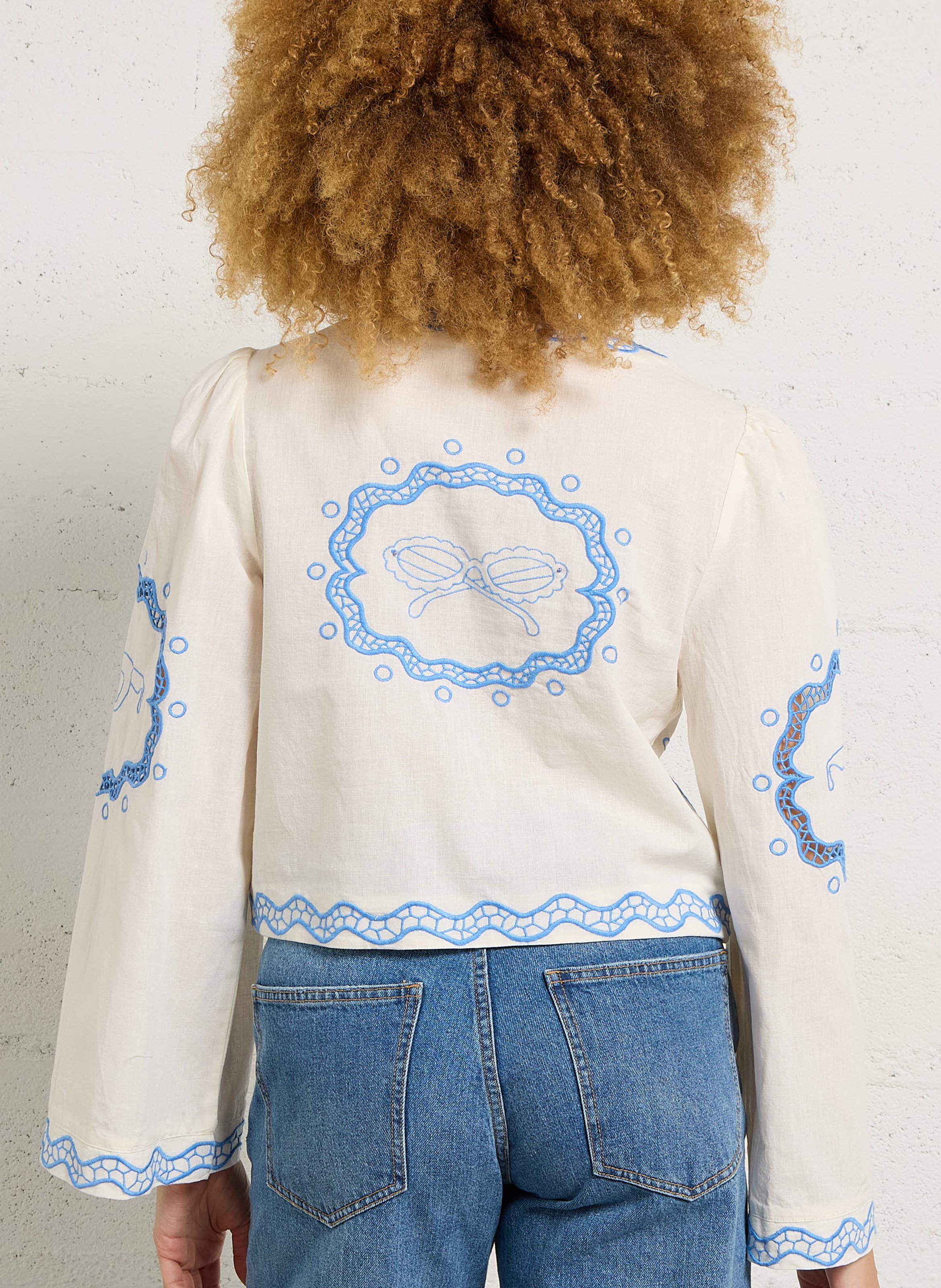 Mixed cotton v-neck top FABIENNE CHAPOT White