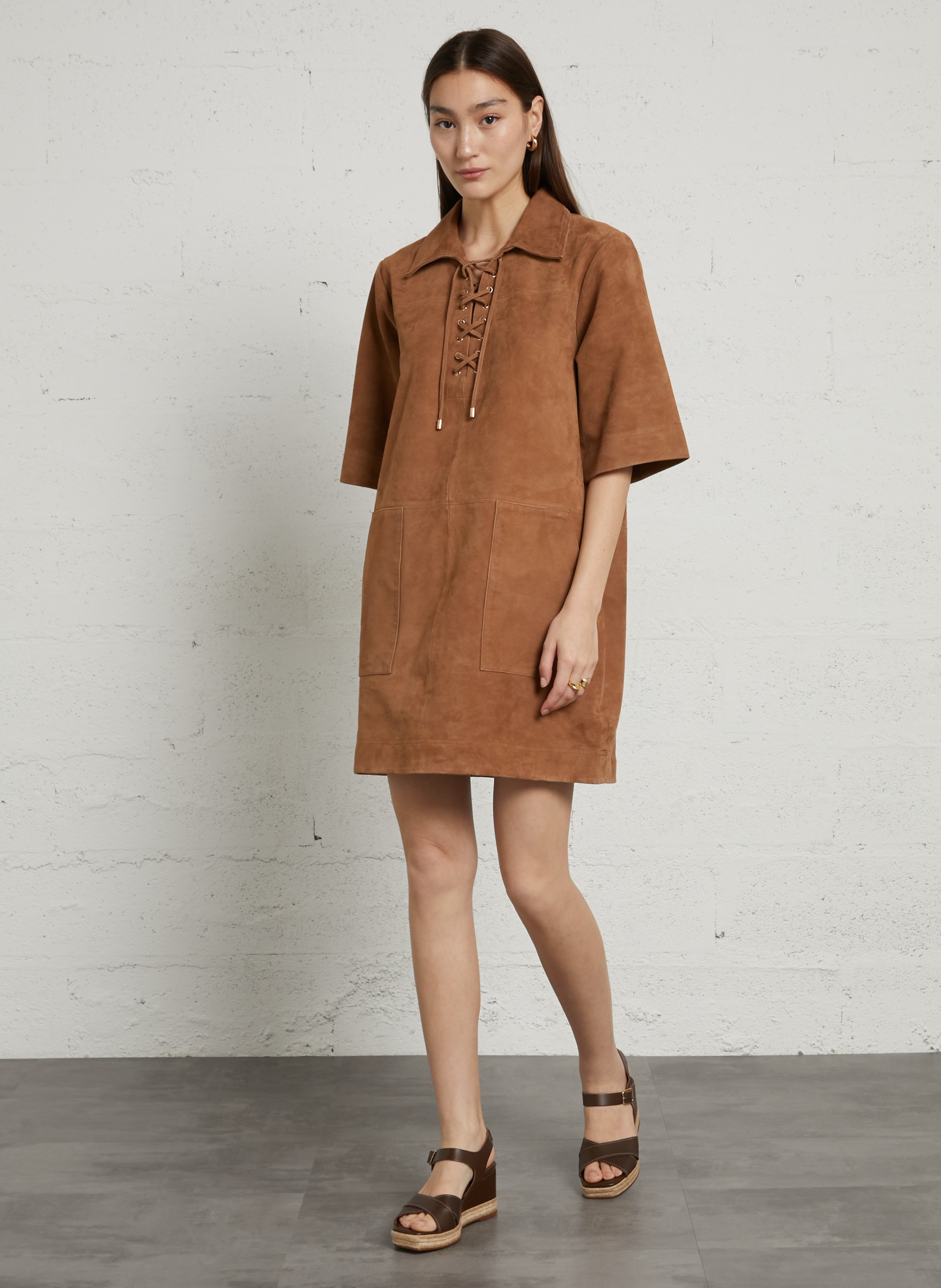 Korte, leren jurk MAISON 123 Beige