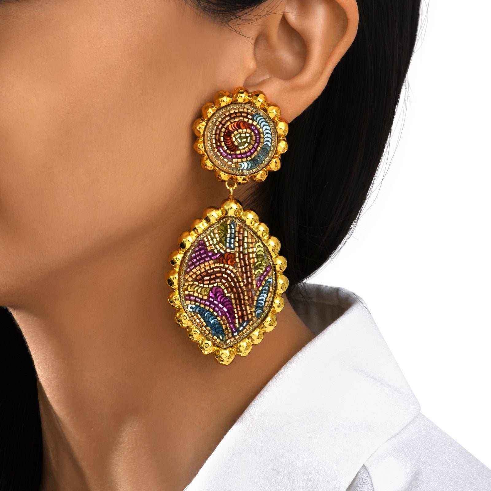 Boucles d'oreilles clip angèle rond et goutte SATELLITE PARIS Multicolore