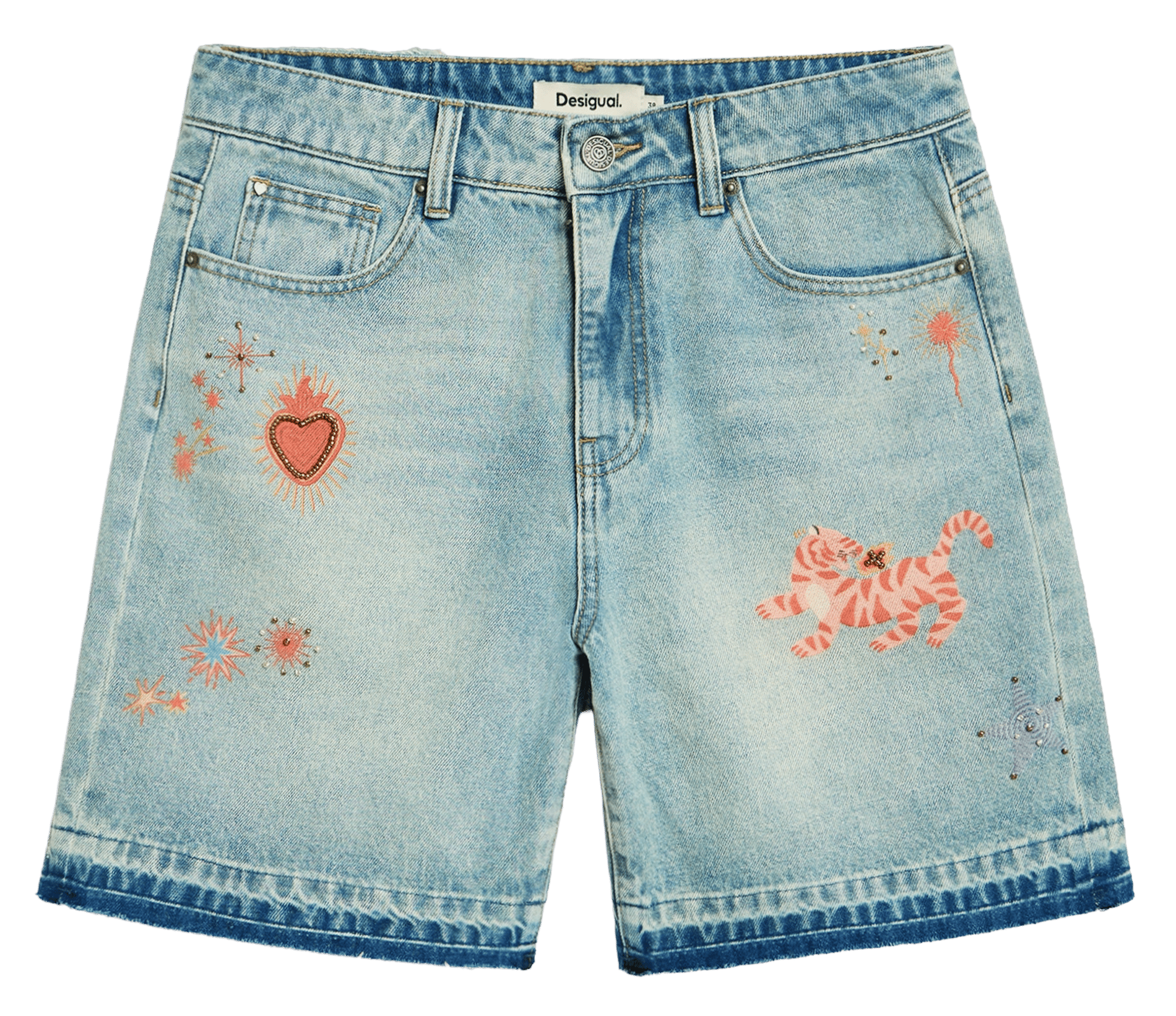 Short droit en coton mélangé brodé DESIGUAL Bleu