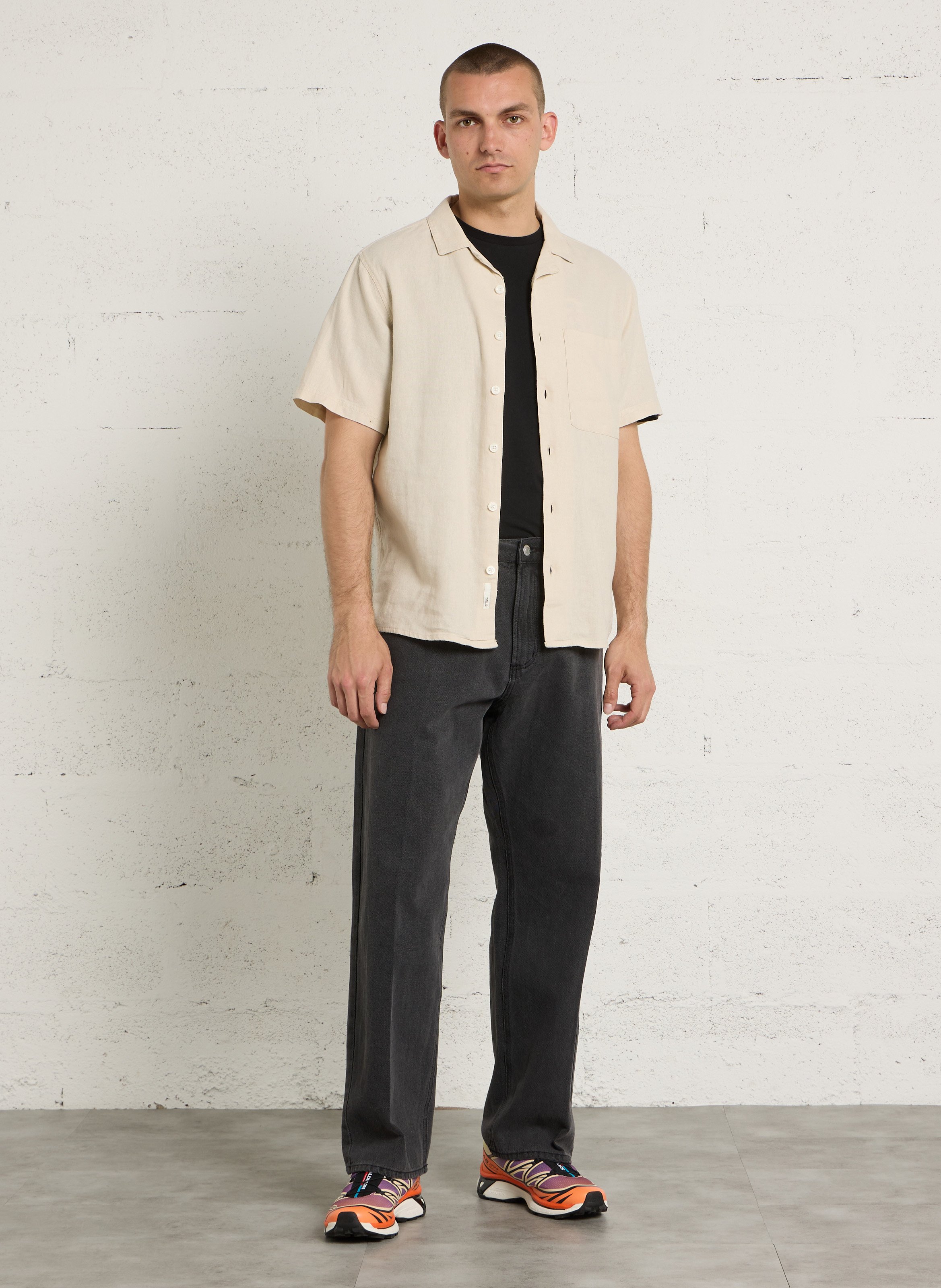 Overhemd van linnenmix SOLID Beige