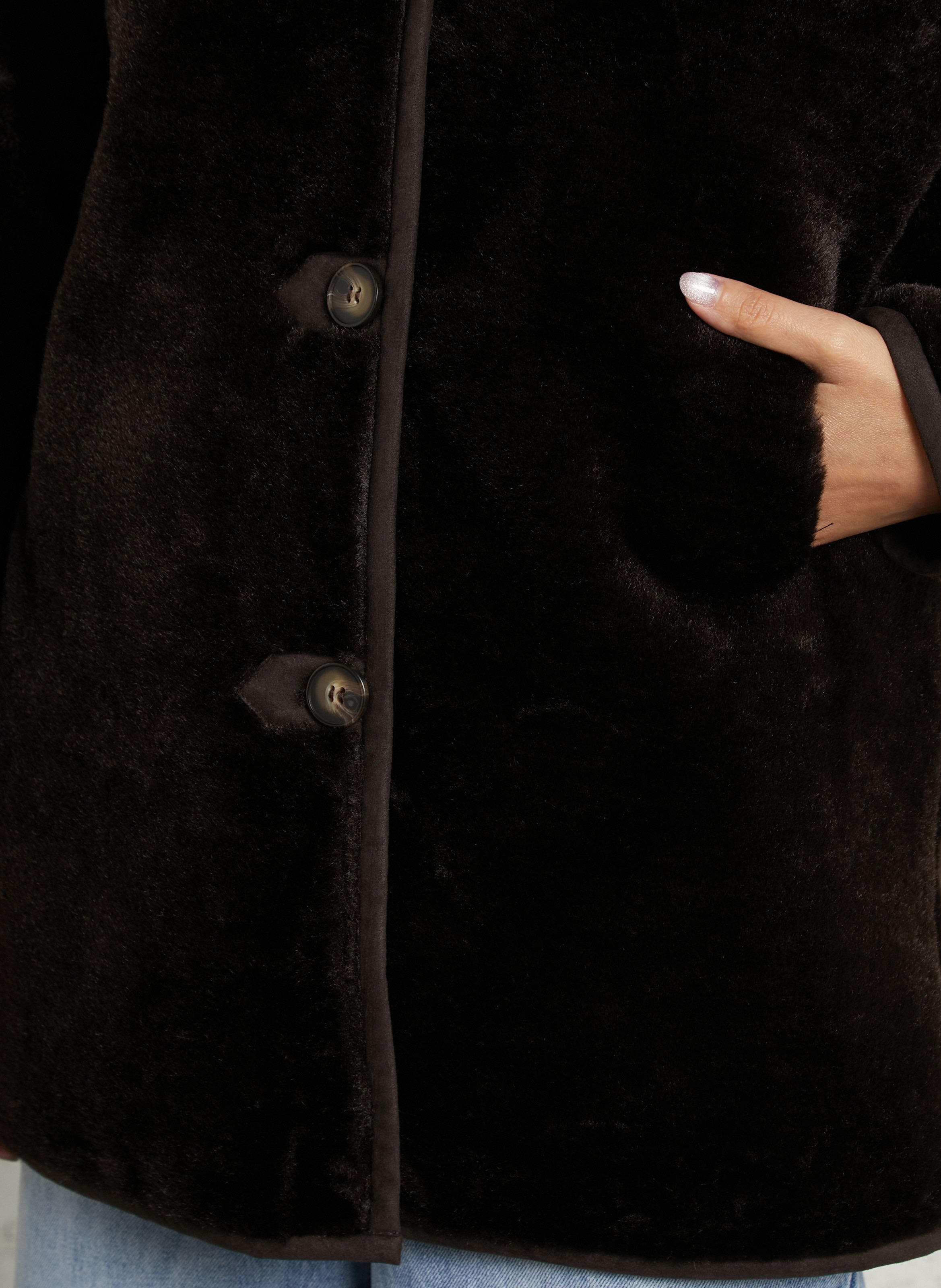 Oversized synthetic fur coat SUNCOO Brown
