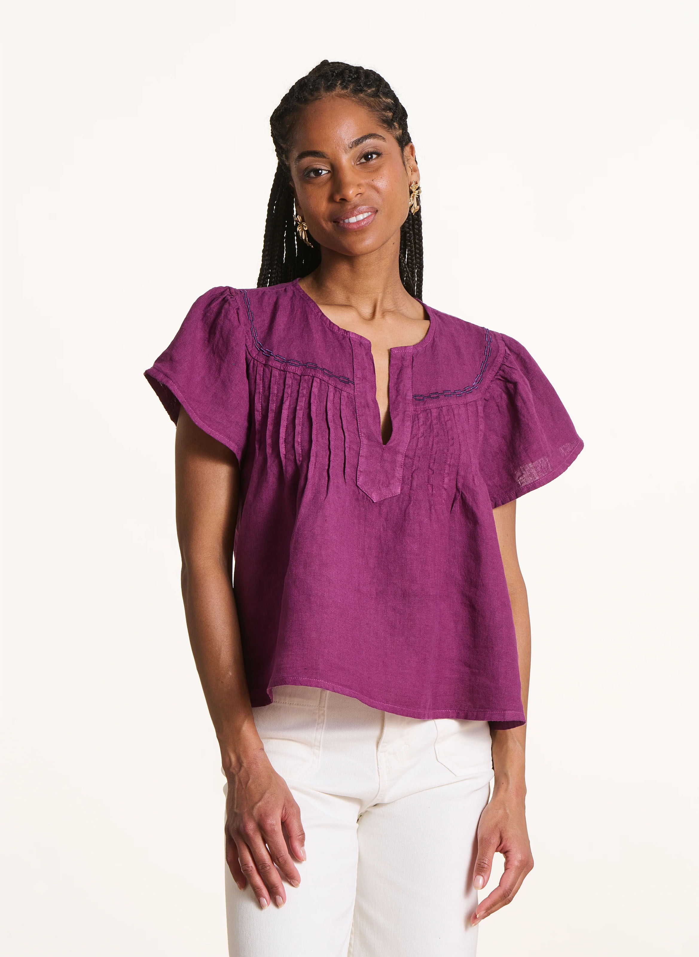 Ruime linnen blouse LA FEE MARABOUTEE Violet