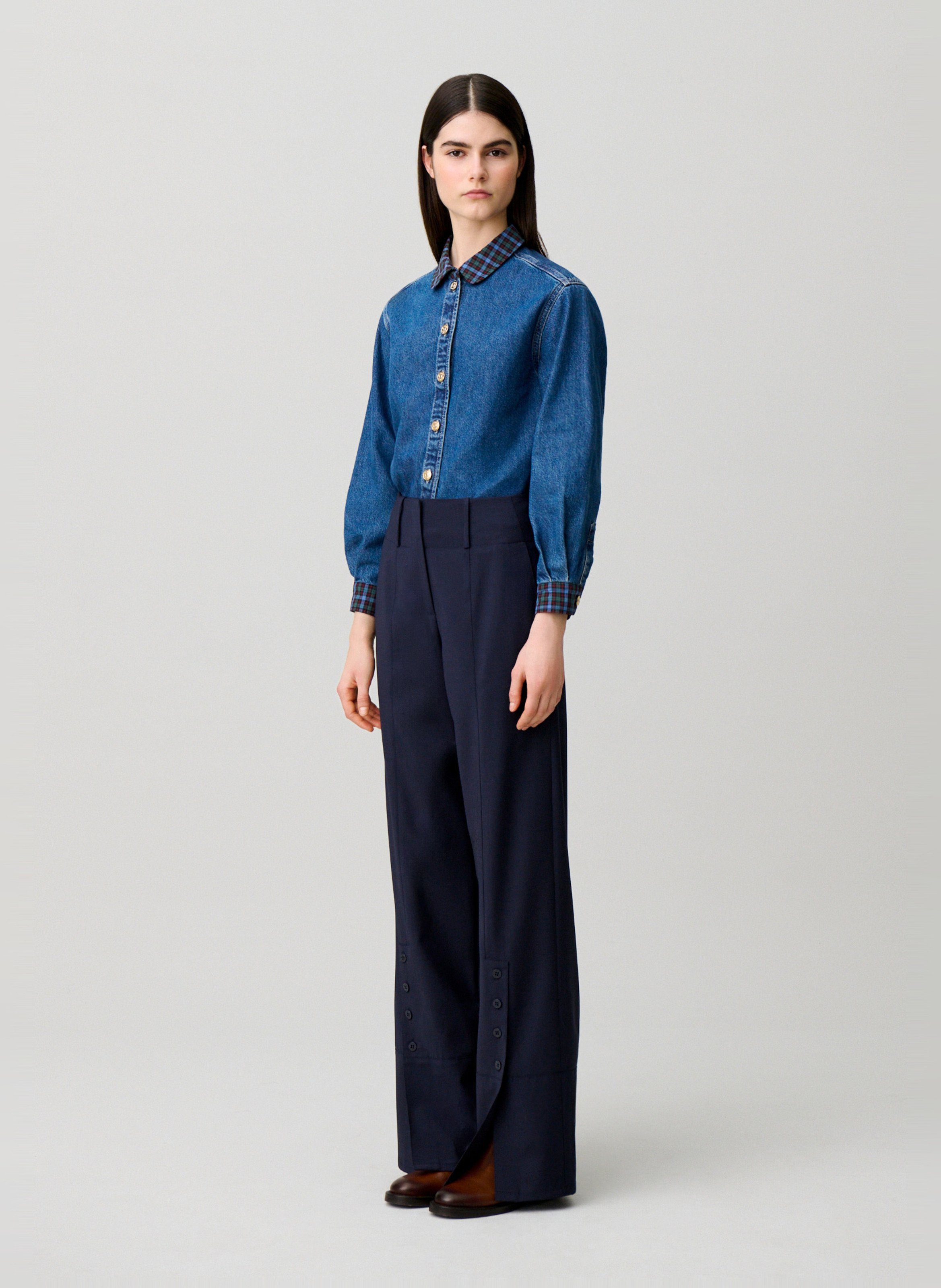 Bandplooibroek met hoge taille CLAUDIE PIERLOT Blauw