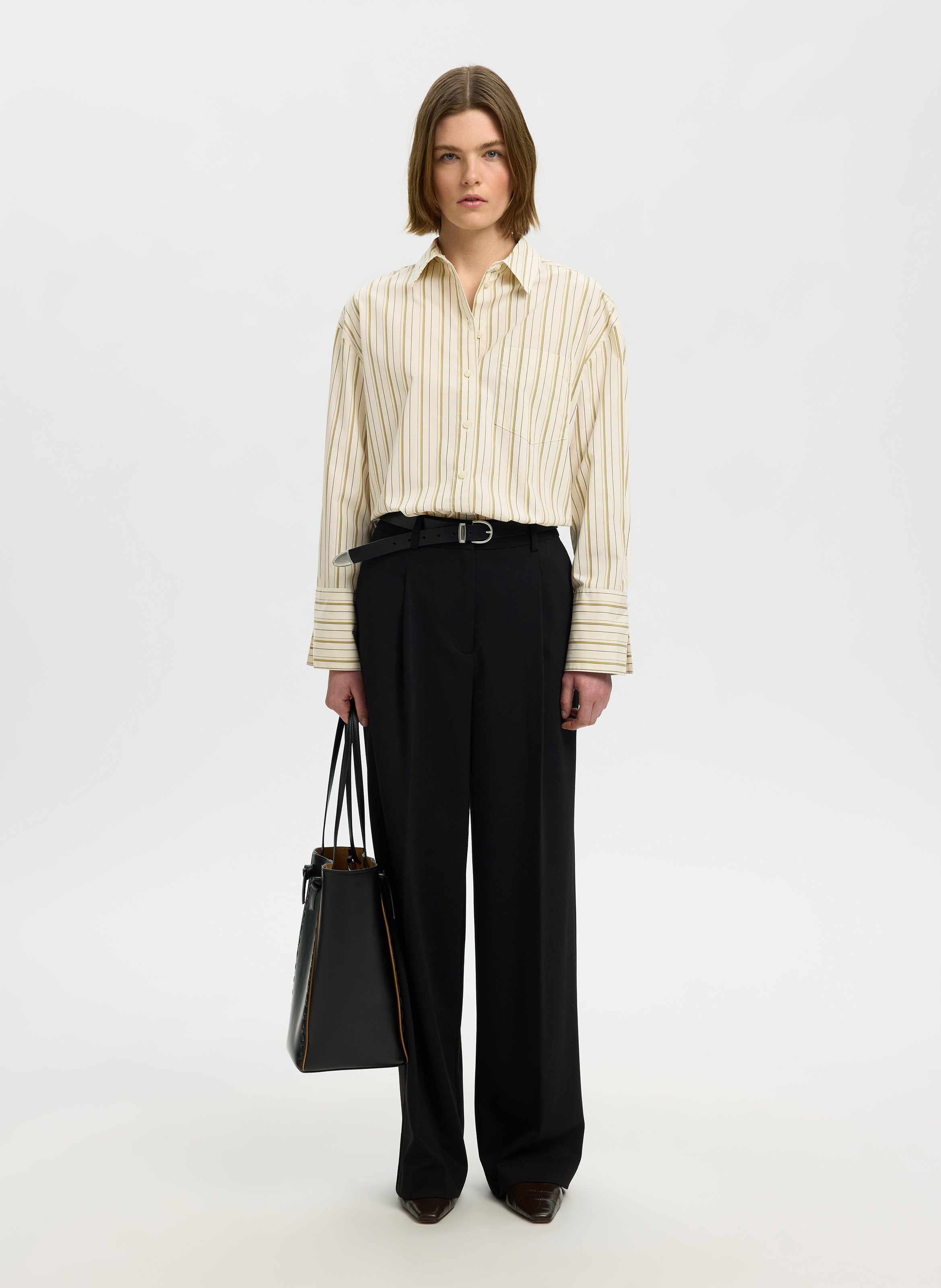 Chemise oversize en coton bio mélangé SELECTED Beige