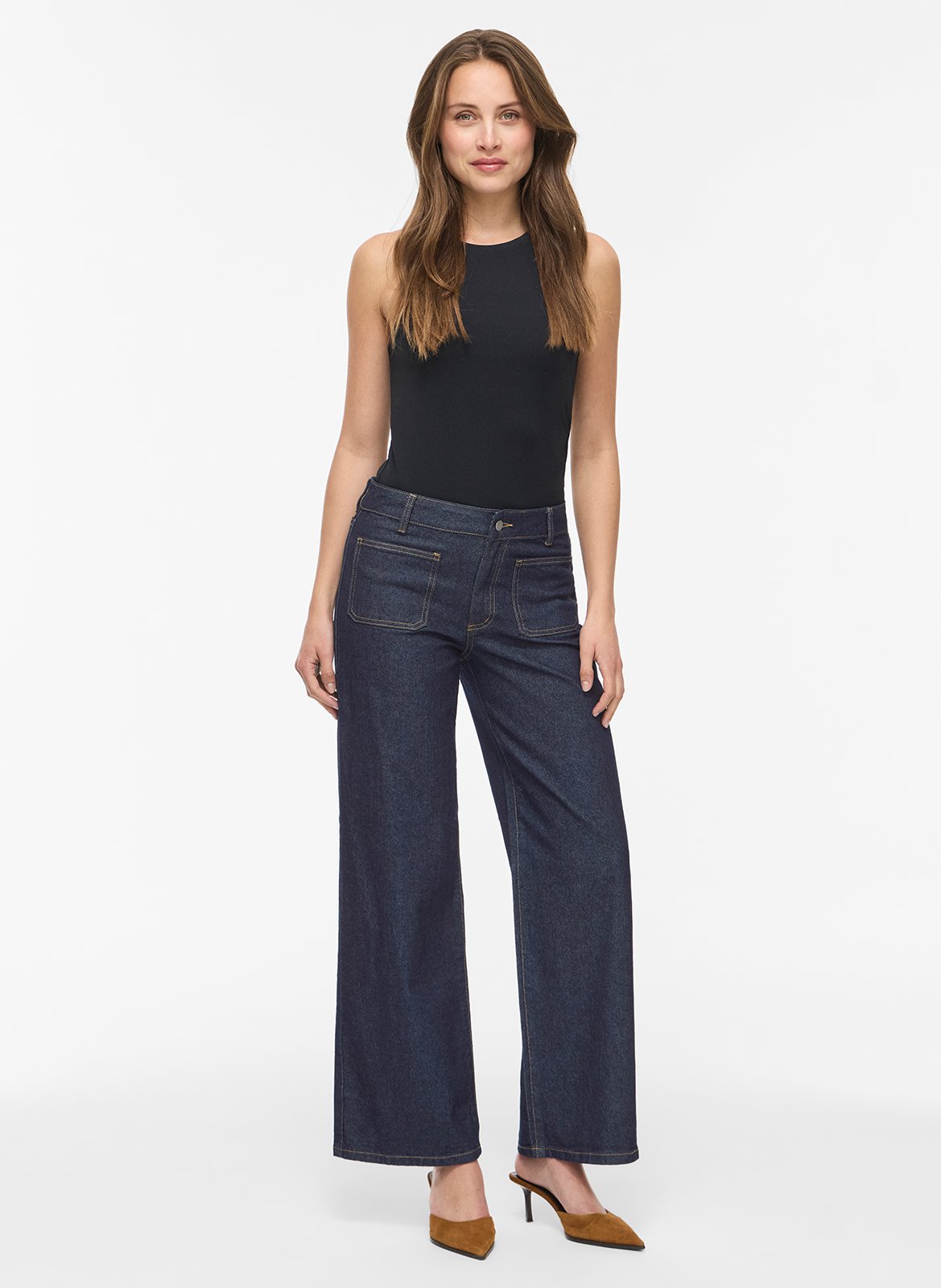 Wide-leg cotton-blend jeans VILA Blue