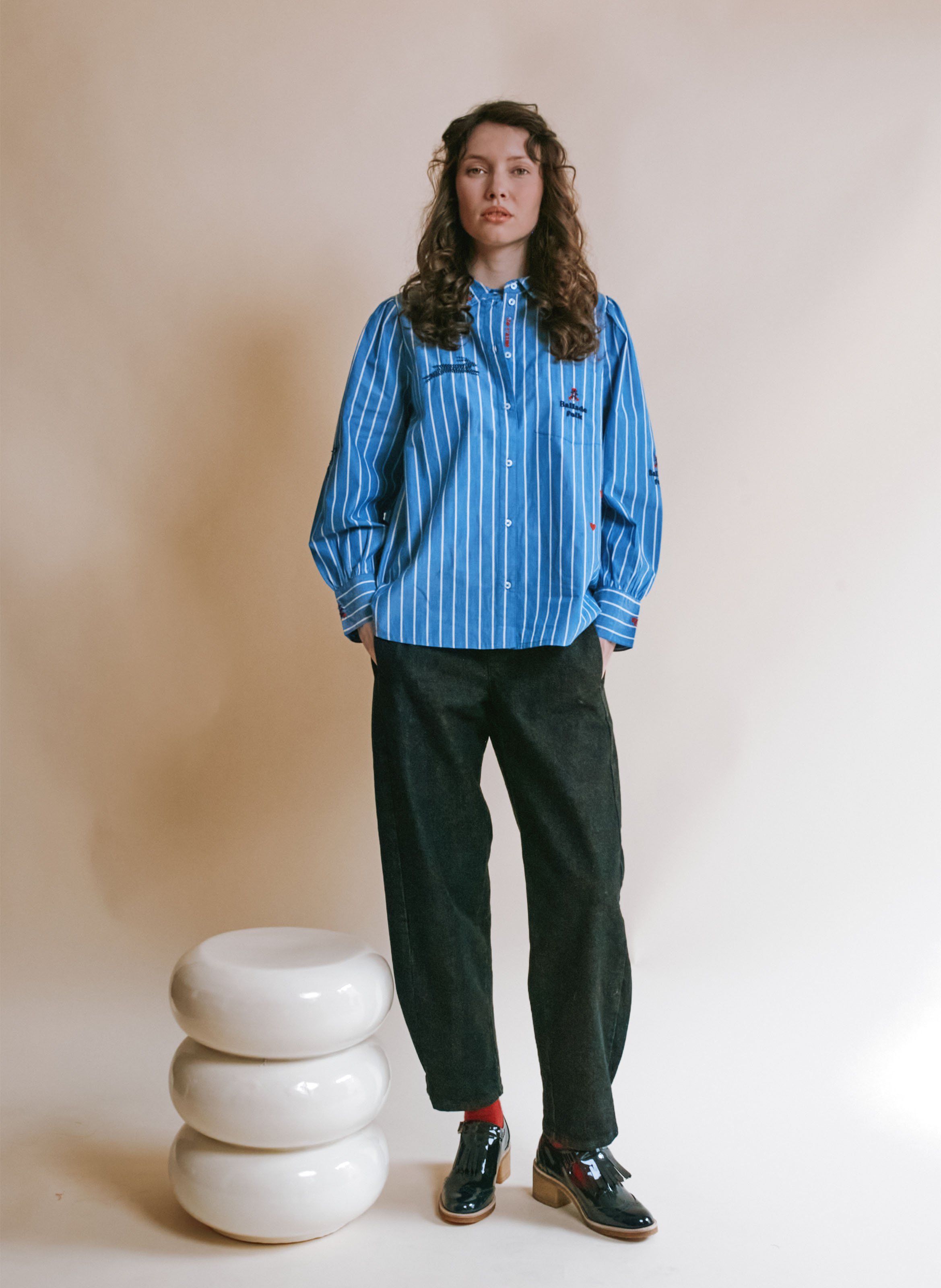 Bluse aus Bio-Baumwolle mit klassischem Kragen EMILE ET IDA Blau