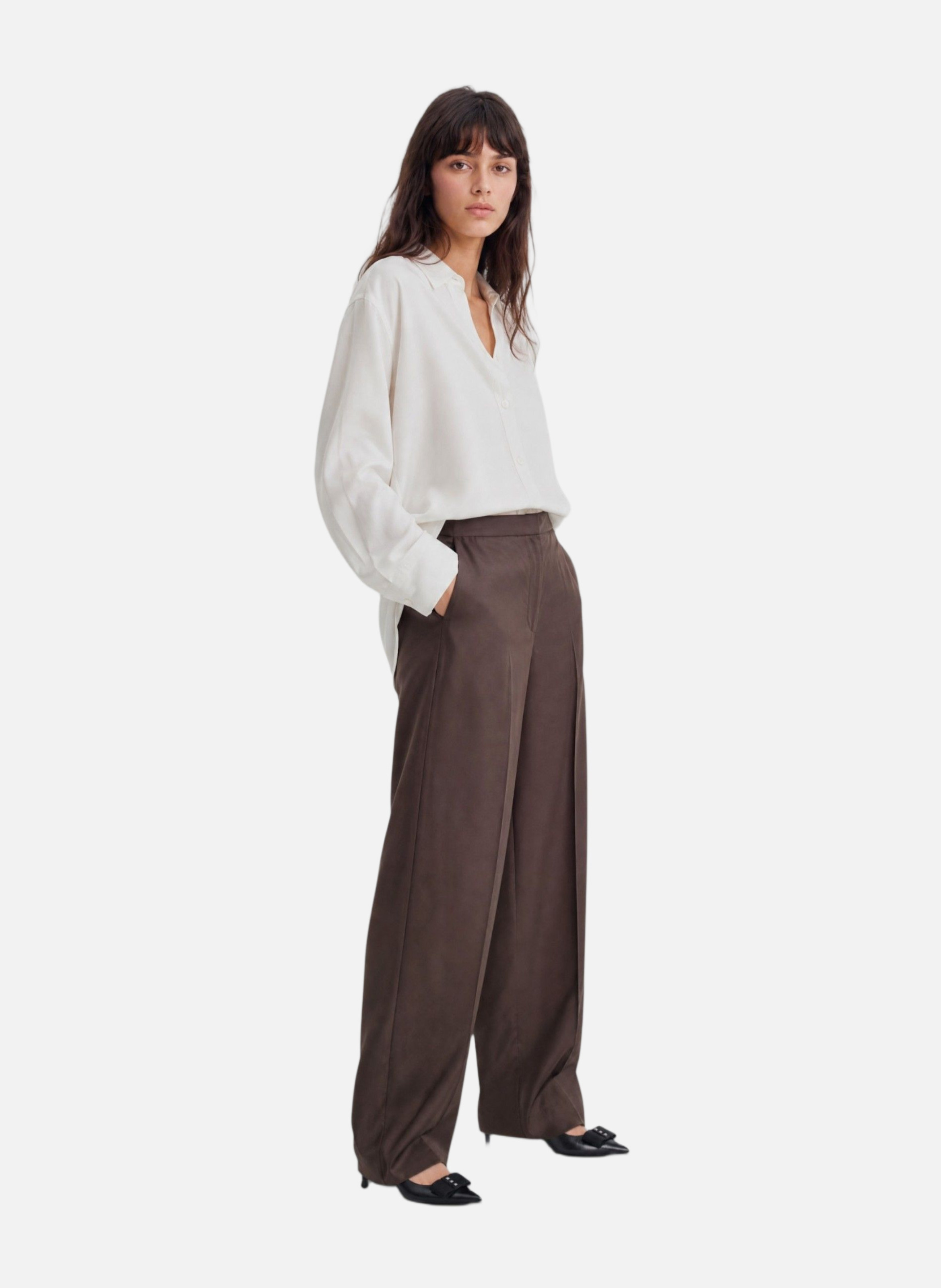 Wide brown satin trousers THE KOOPLES Brown