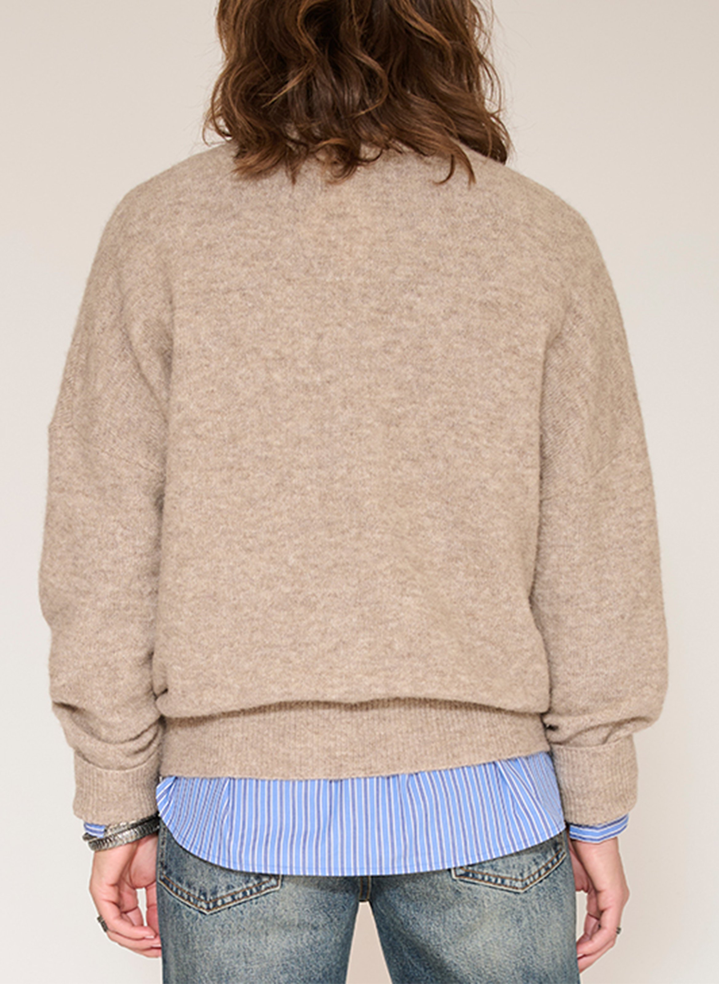 Weiter Wollmix-Pullover mit V-Ausschnitt MKT Braun