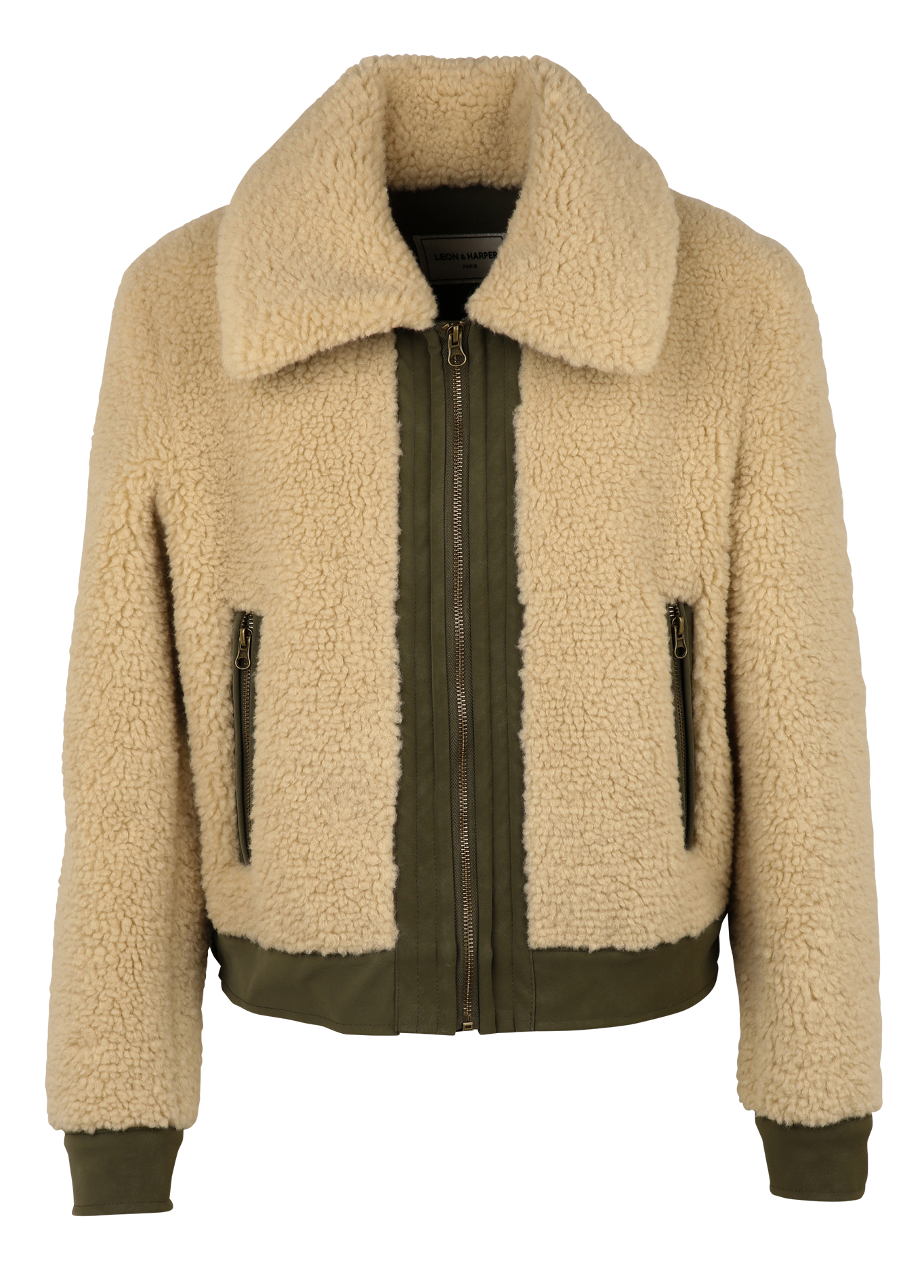 Kurze gerade geschnittene Jacke in Felloptik LEON & HARPER Khaki