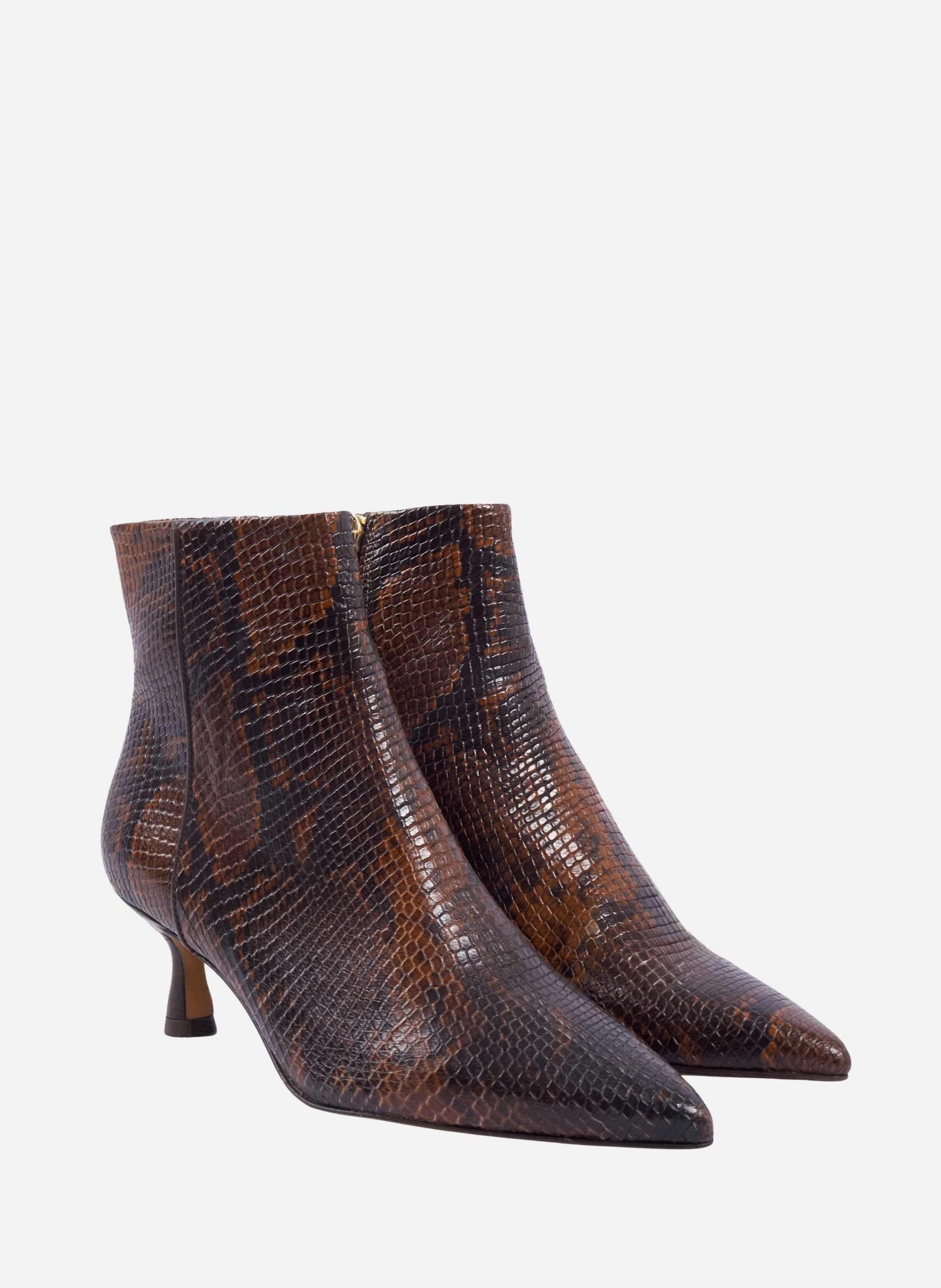 BOTTINES POINTUES ISAURE leather with embossed print JULES & JENN Brown