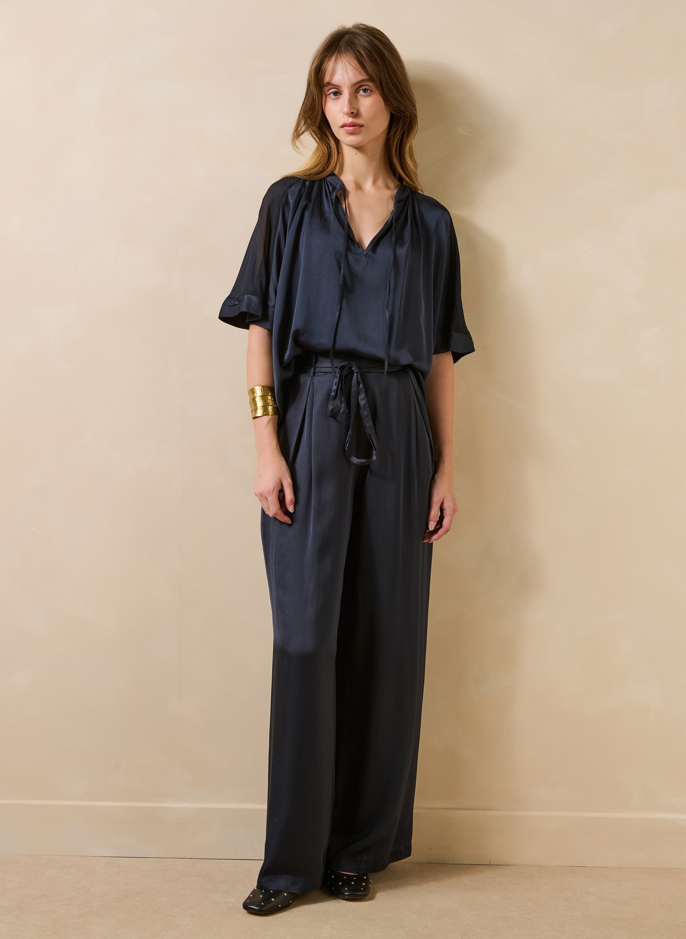 Weit geschnittene Henley-Bluse LA FEE MARABOUTEE Blau