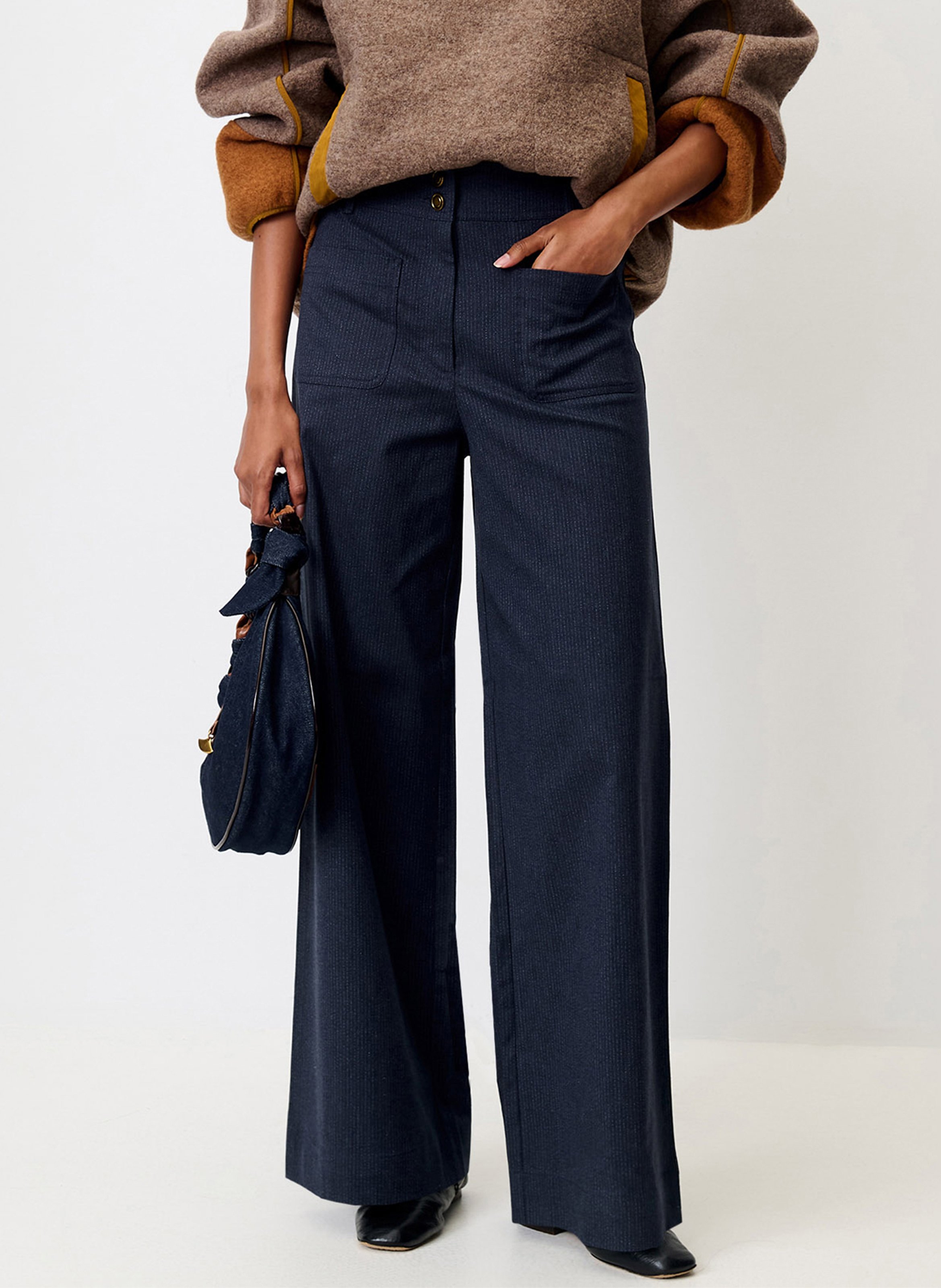 Hohe Taille weite Hose in Uni-Farbe SESSUN Blau