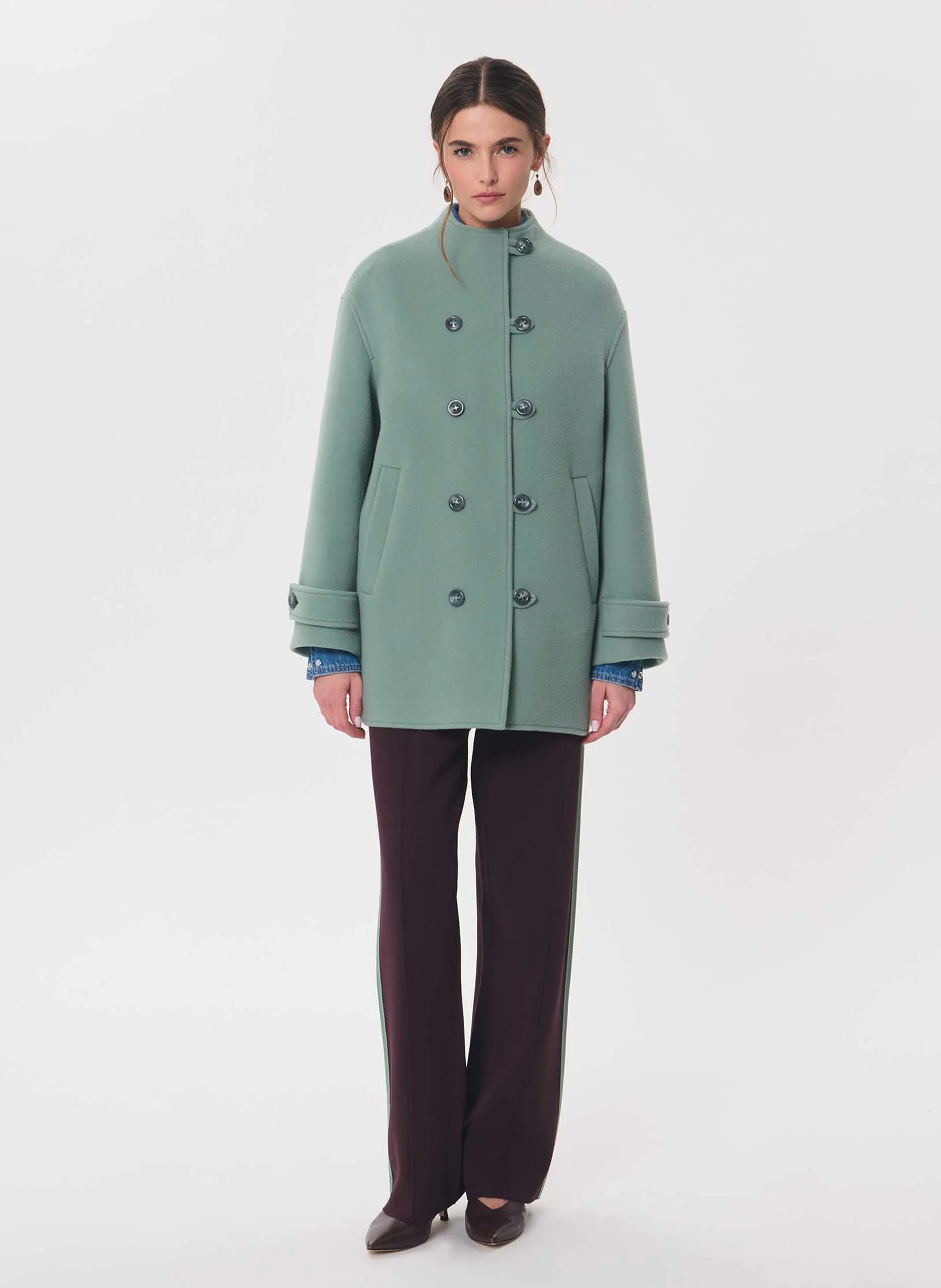 Manteau droit boutonné en laine mélangée TARA JARMON Vert