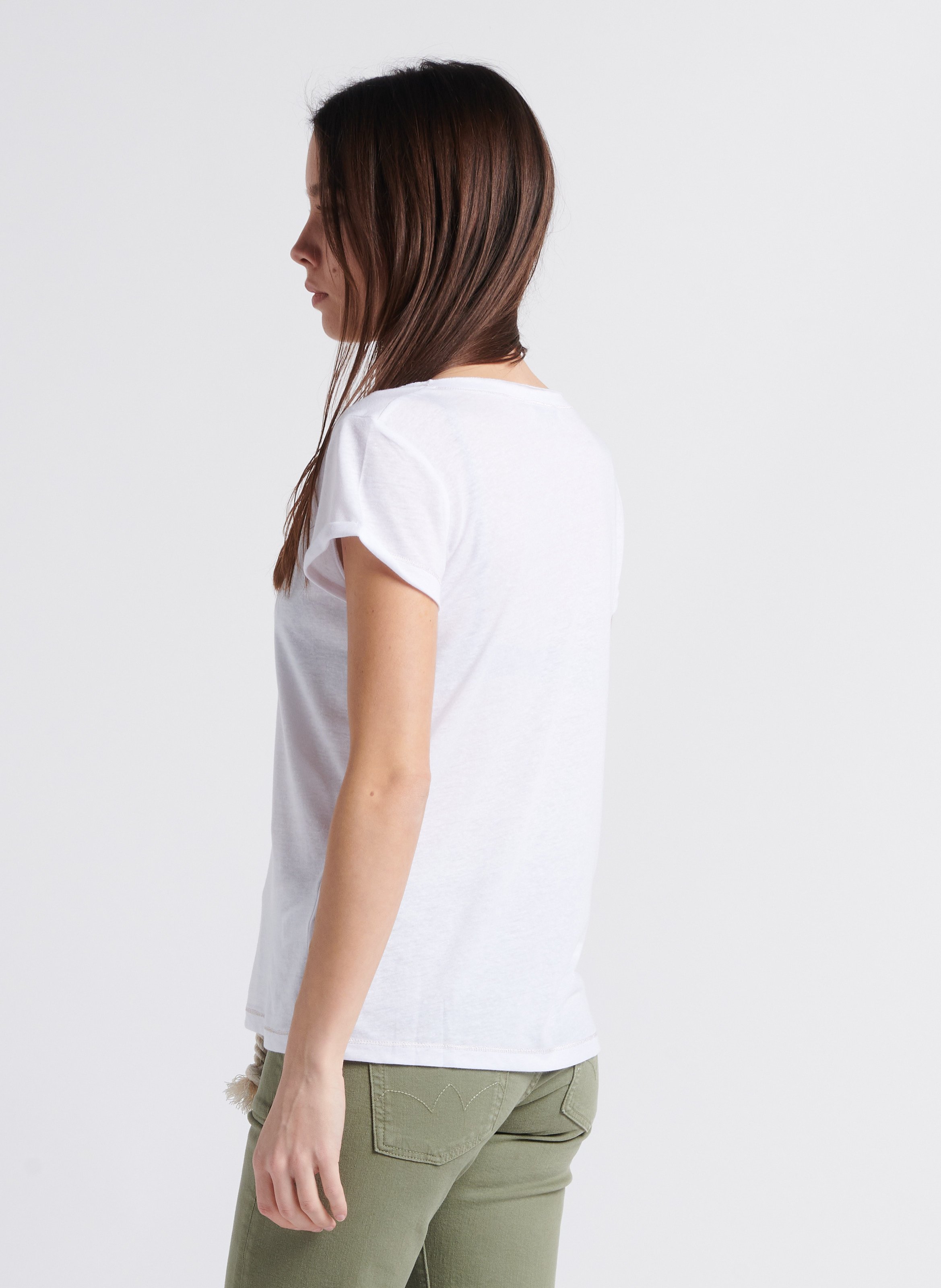 Straight V-neck T-shirt with screen print White