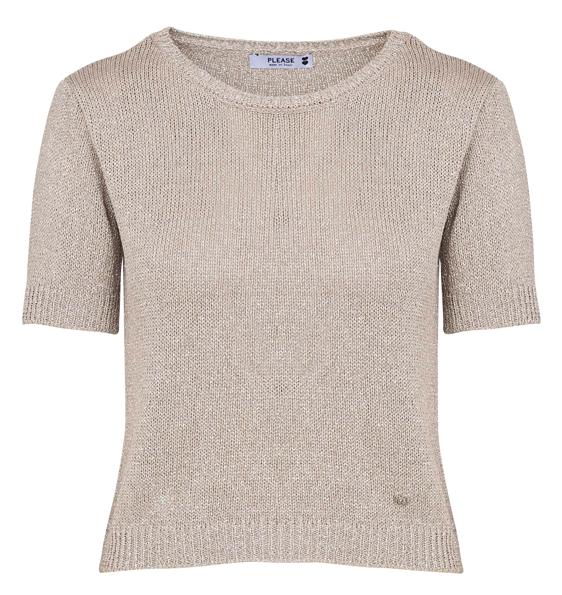 Pull col rond métallisé PLEASE Beige