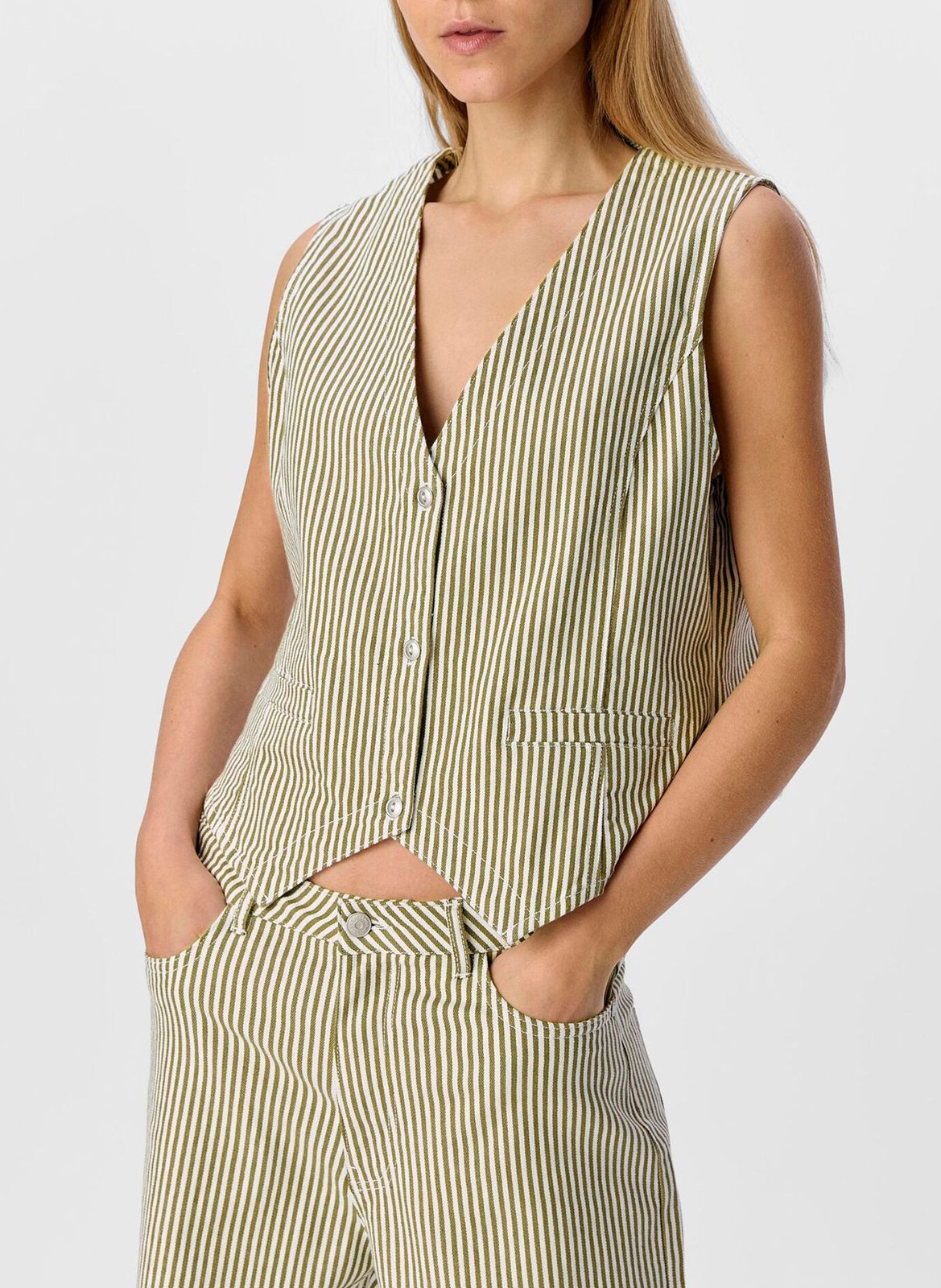 Fitted striped cotton blend vest OBJECT Beige