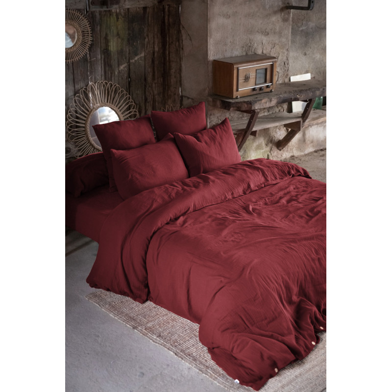 Taie d'oreiller percale de coton L'EFFET PAPILLON Rouge
