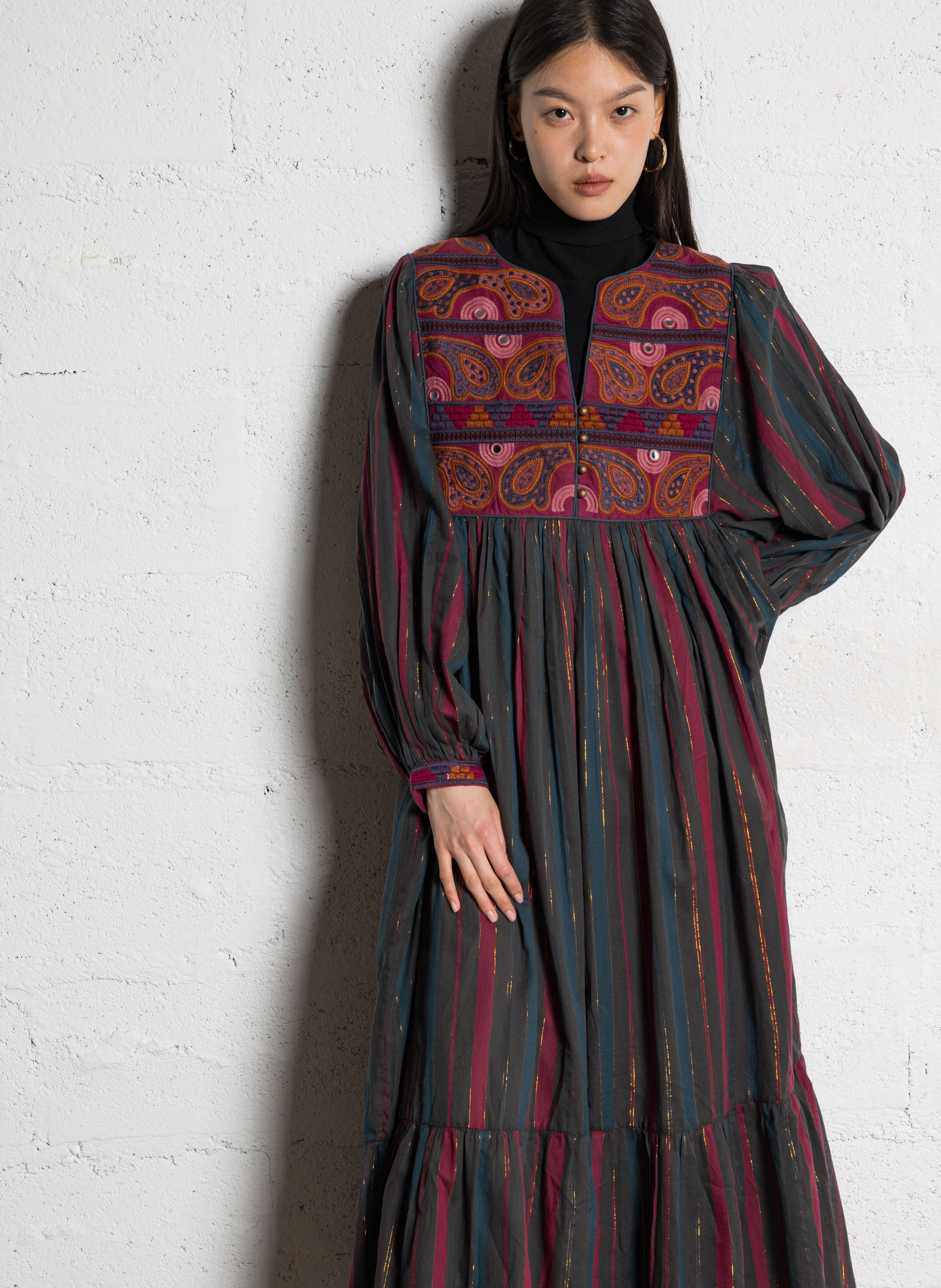 Striped maxi dress with henley collar MAISON HOTEL Red