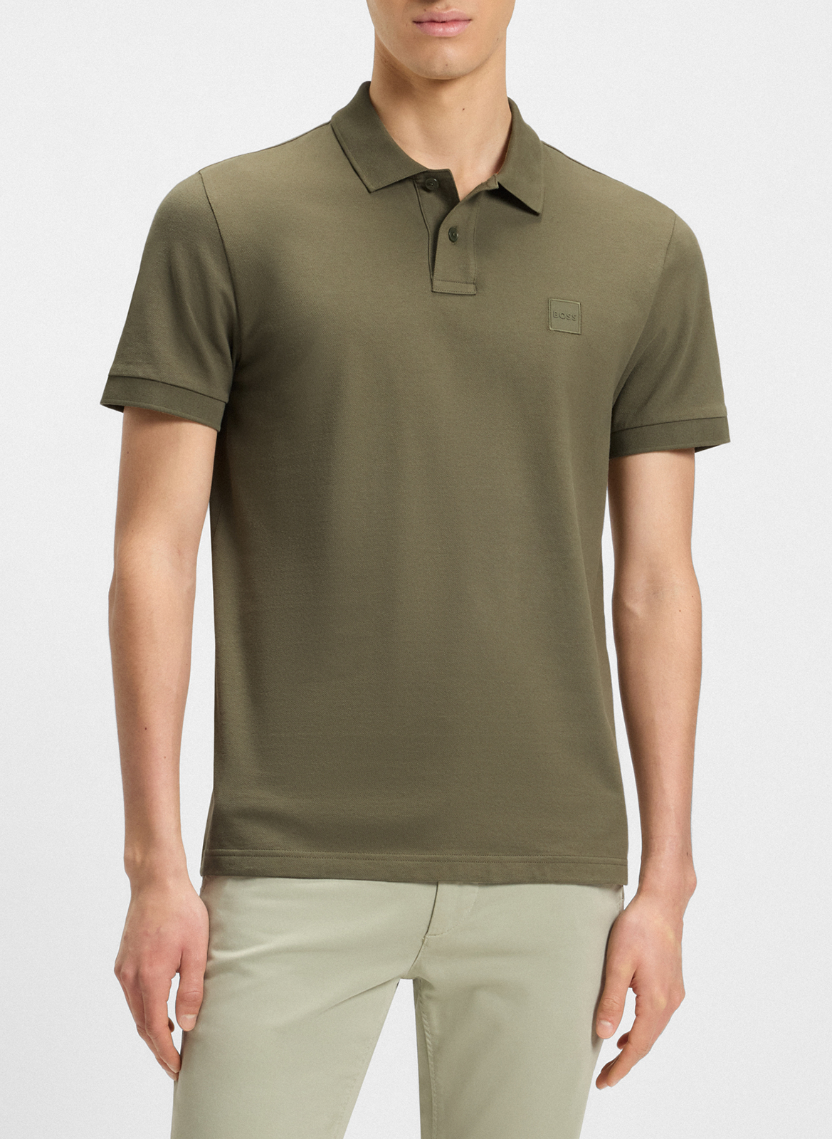 Slim-fit cotton-blend polo shirt BOSS Khaki