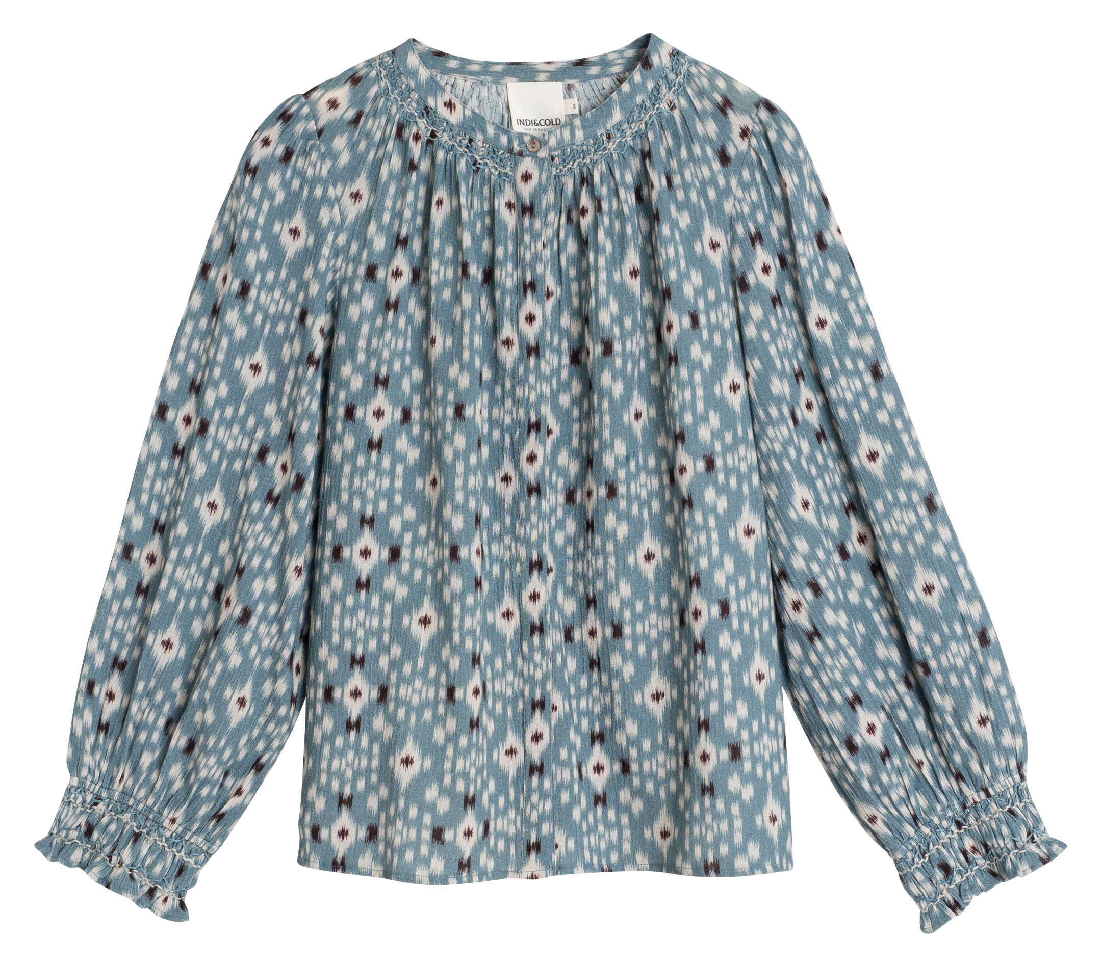 Loose-fit organic cotton shirt with mandarin collar INDI & COLD Blue