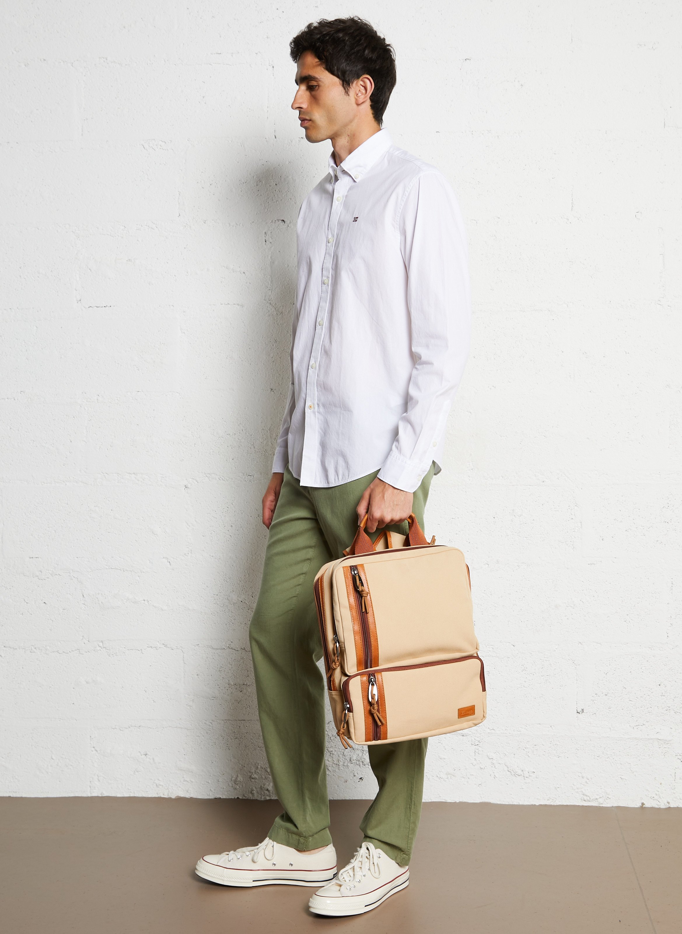 Multi-pocket leather blend backpack SIR EDWARD Brown