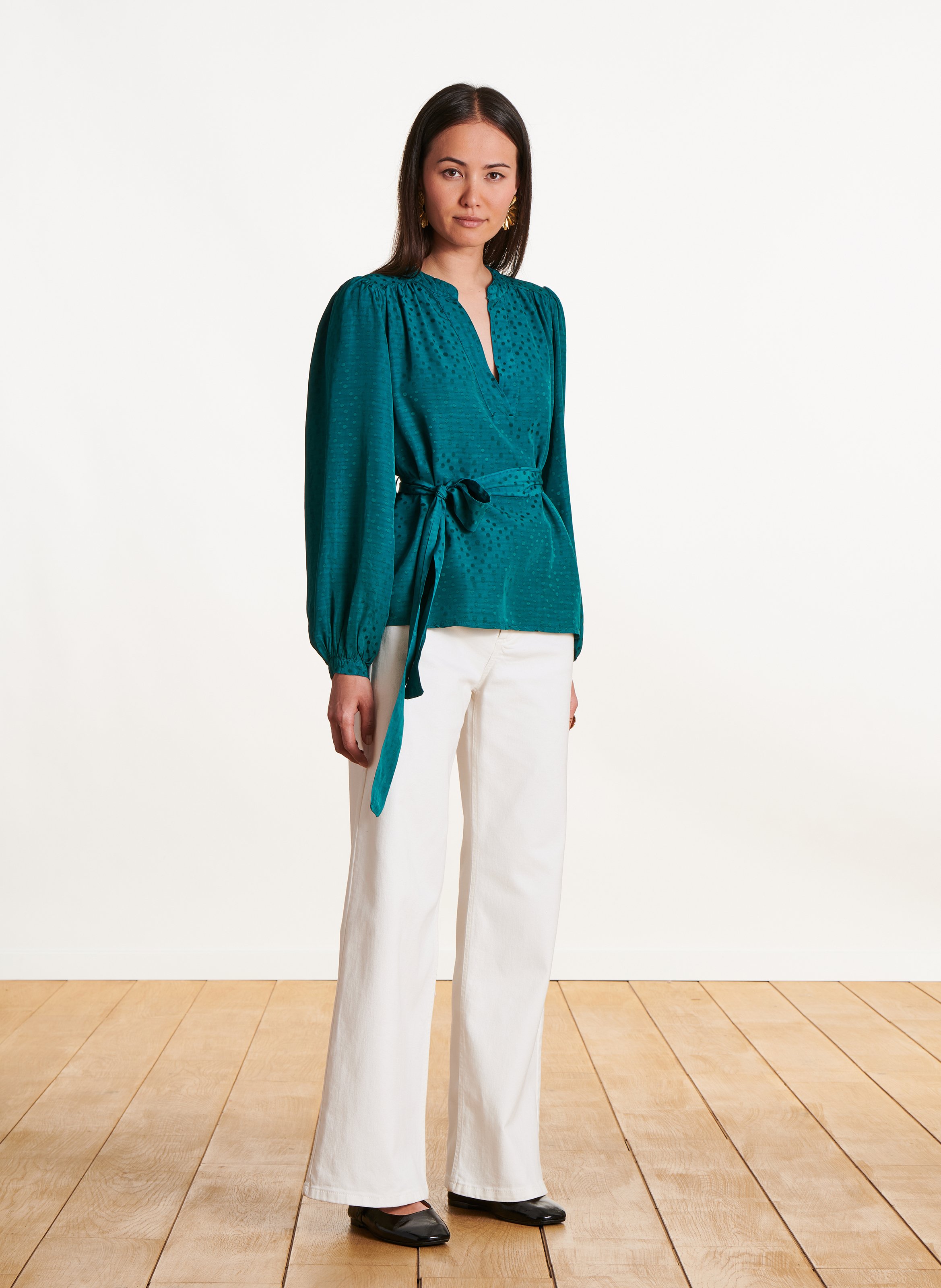 Top fluide large col V LA FEE MARABOUTEE Vert