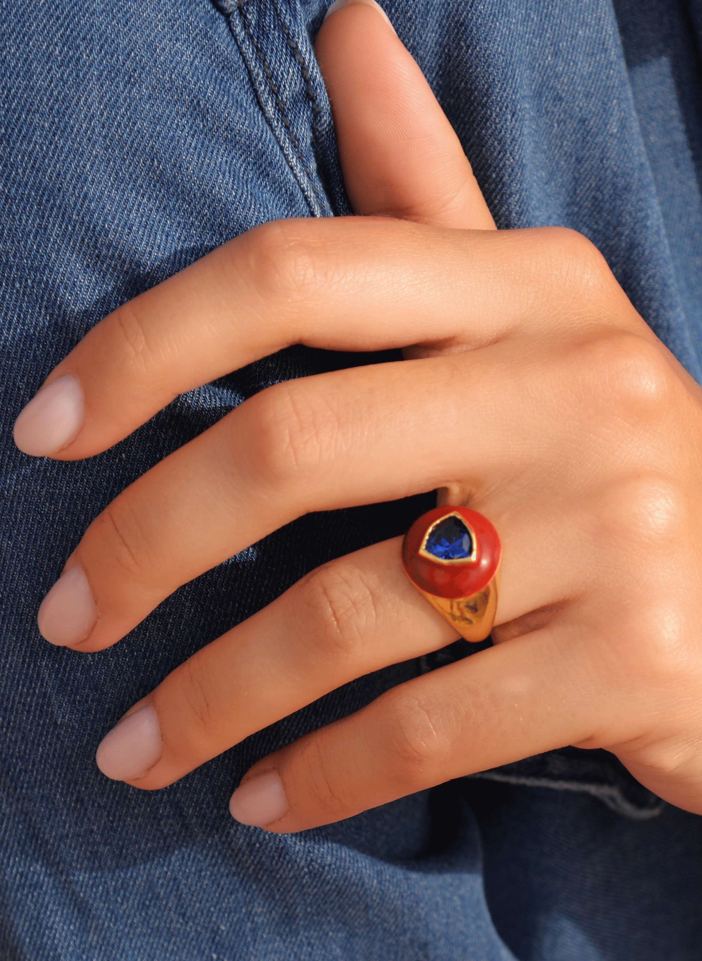 Adjustable enamel signet ring HIPANEMA Red