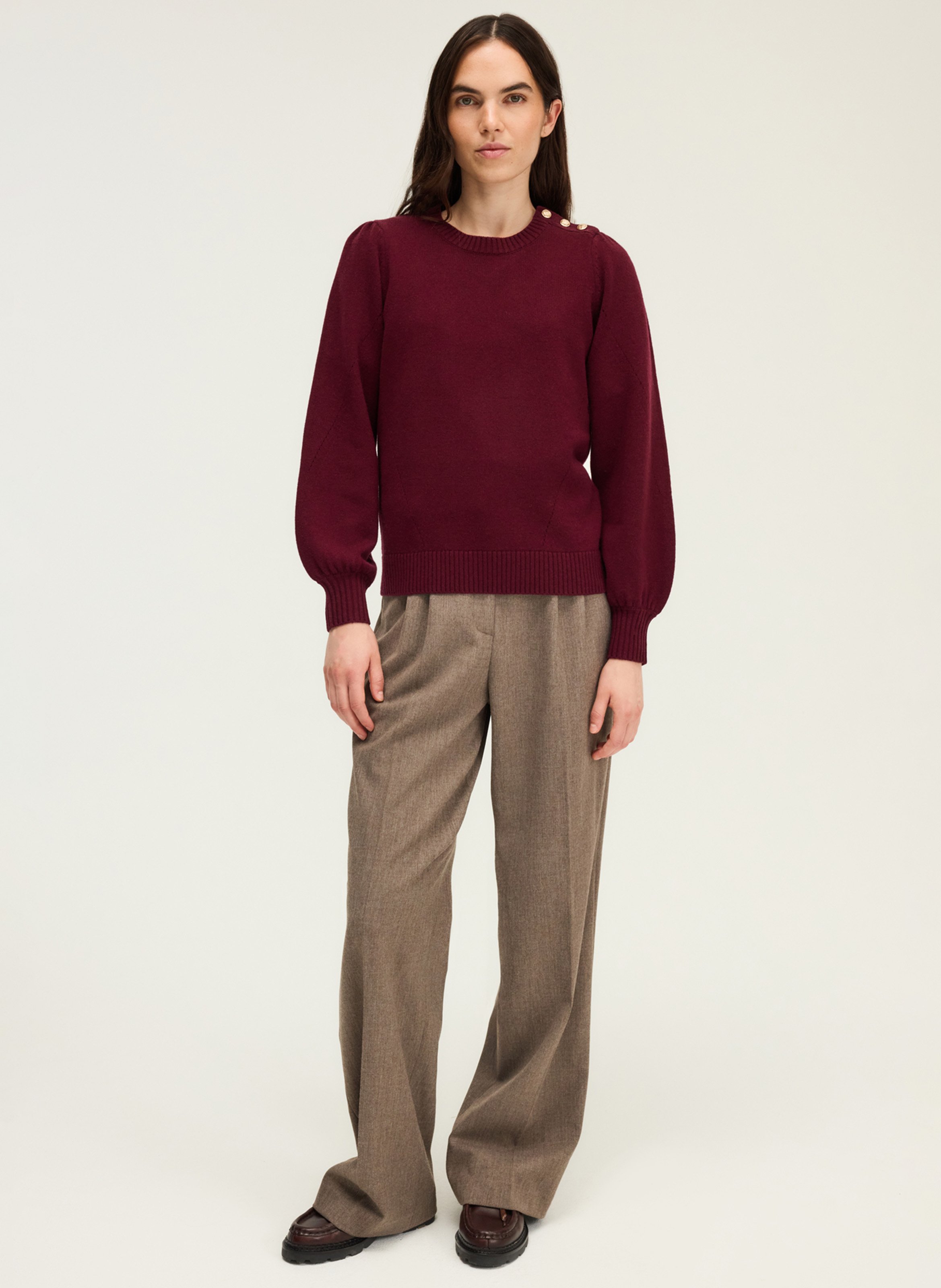 Straight round neck sweater in openwork wool PABLO Red