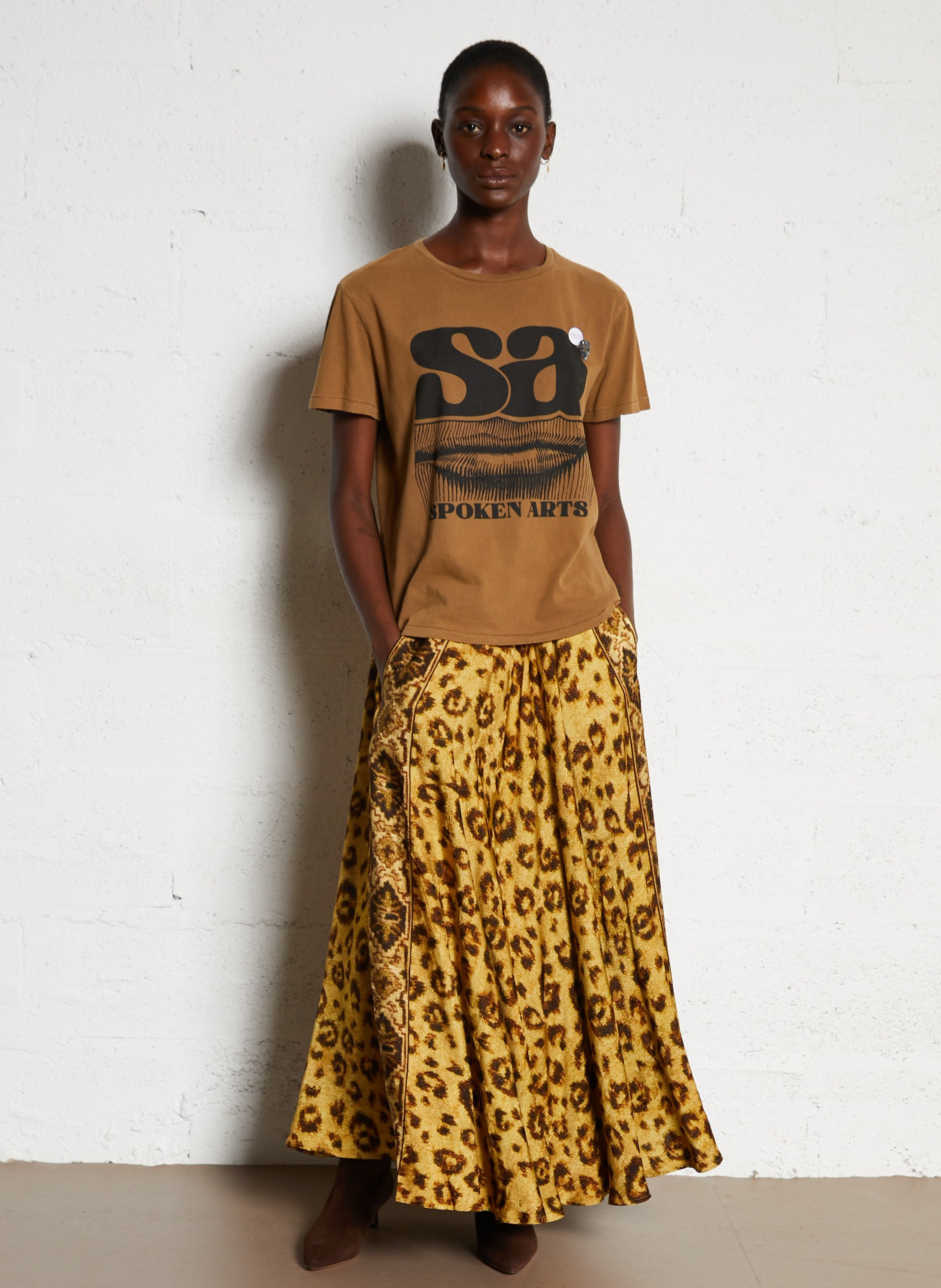 Tee-shirt droit col rond sérigraphié en coton NEWTONE Marron