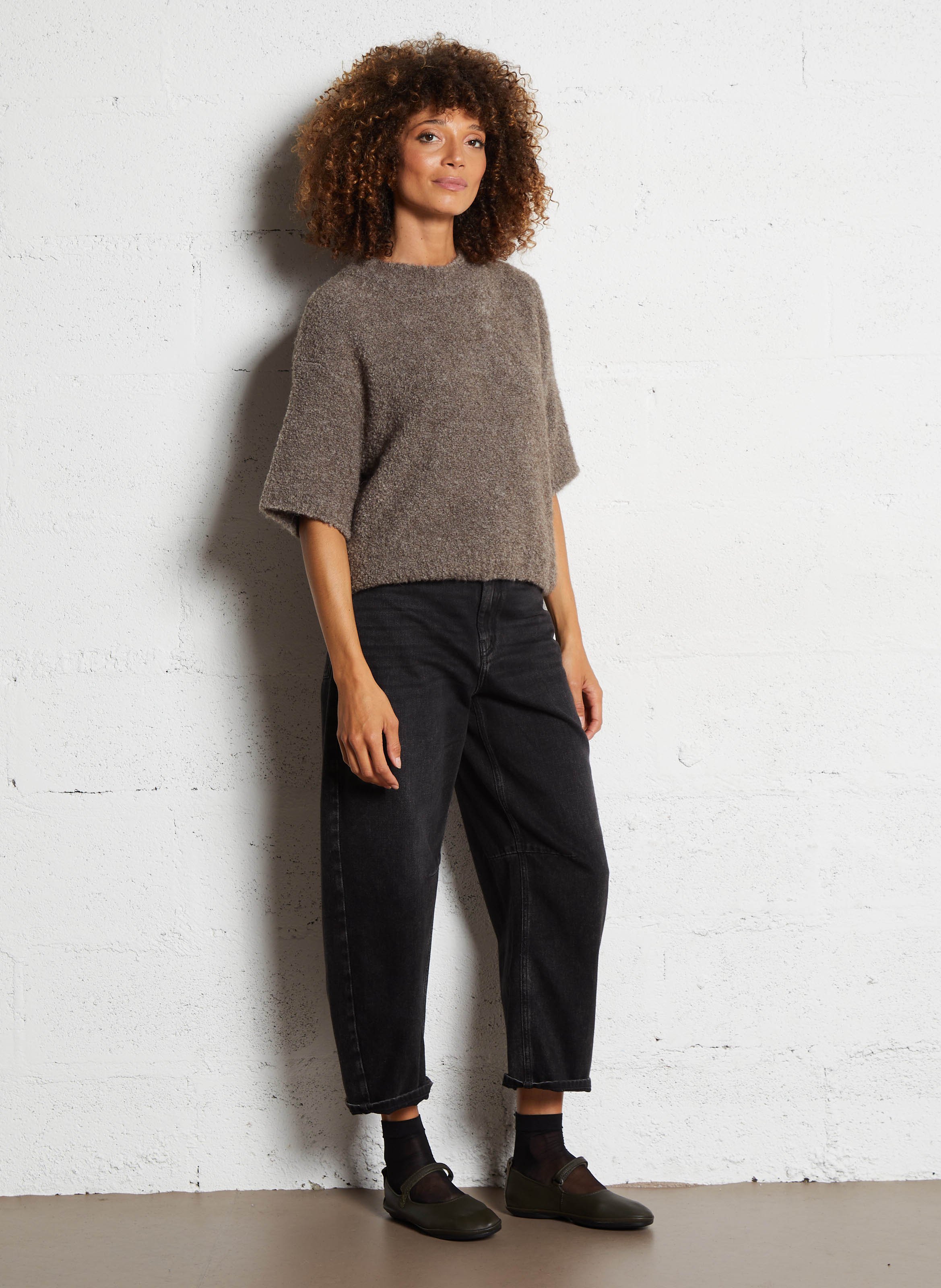 Pull oversize col rond en laine mélangée AMERICAN VINTAGE Beige