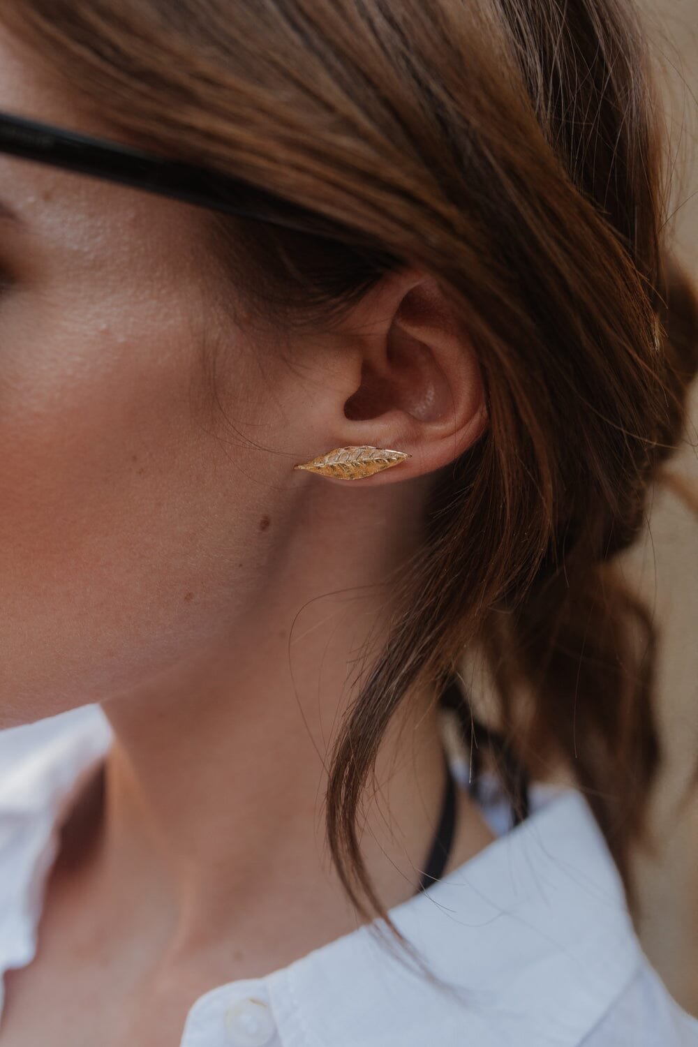 Gold-plated leaf stud earrings MONSIEUR SIMONE Golden