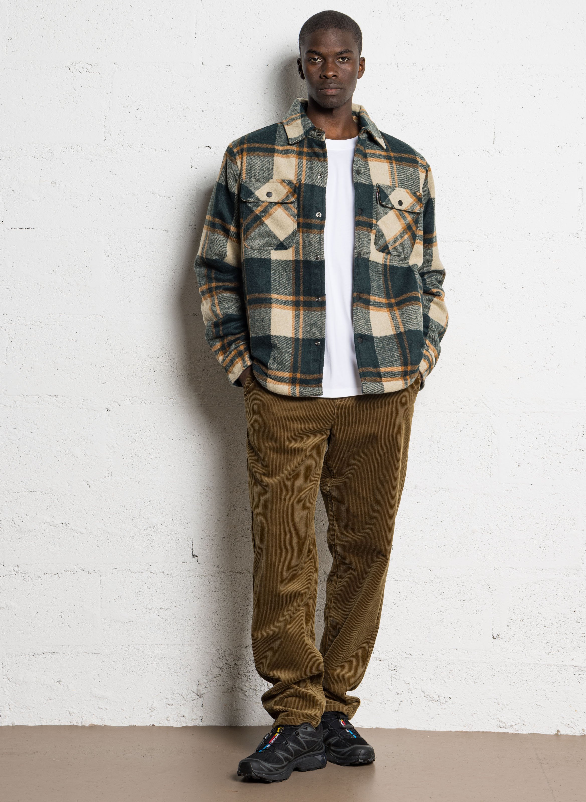 Veste droite col classique à carreaux SCHOTT Vert