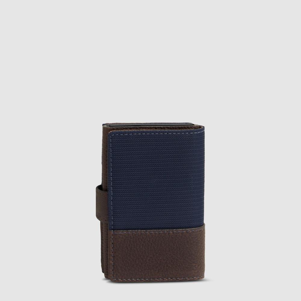 Automatic flap cardholder in leather and recycled fabric with RFID protection PIQUADRO Blue