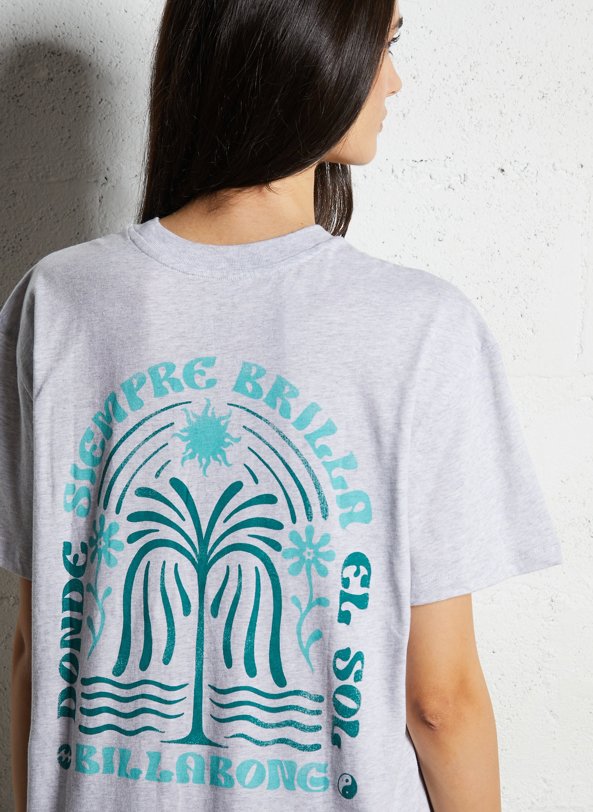 Tee-shirt droit col rond imprimé en coton BILLABONG Gris