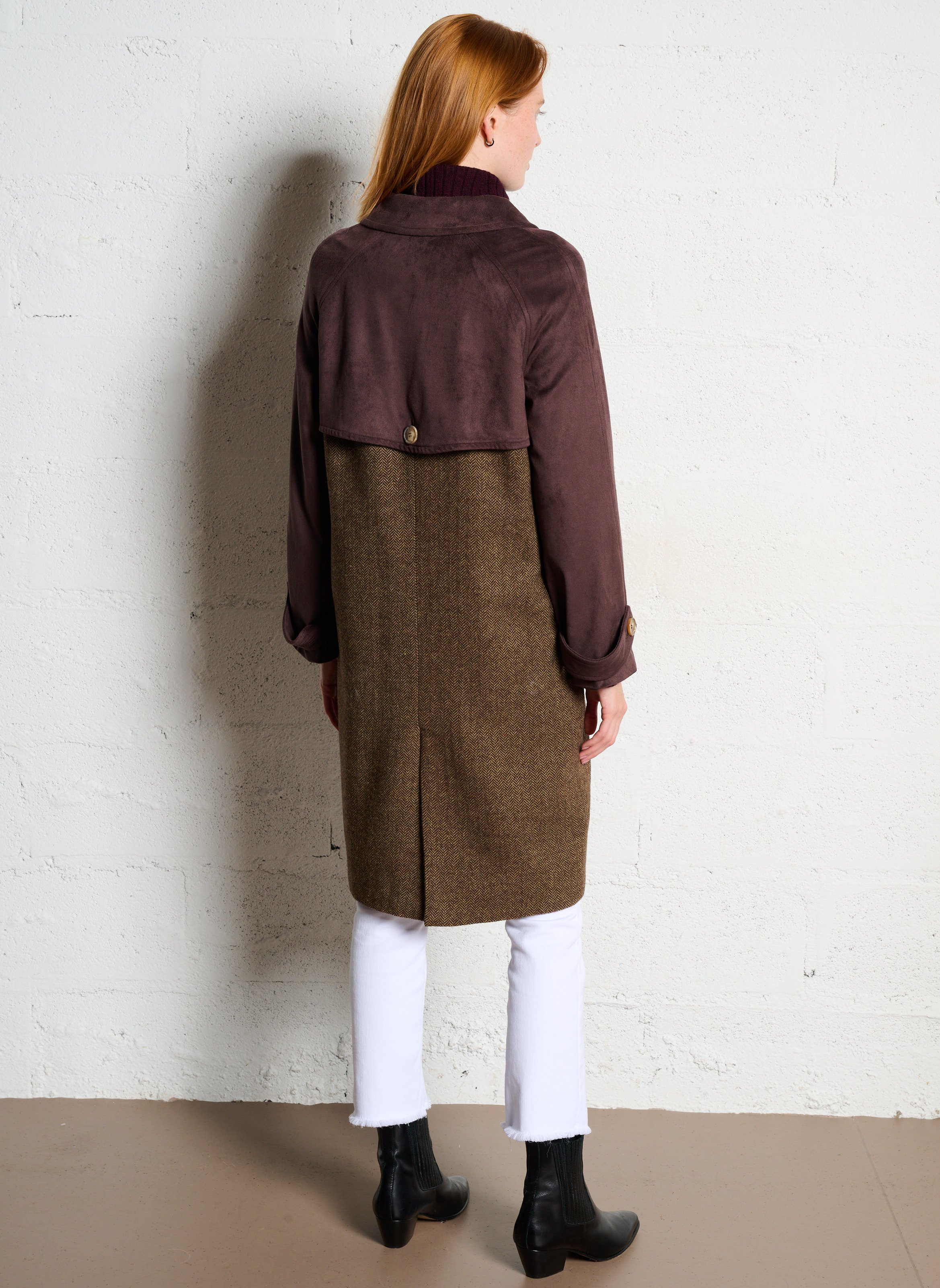 Mid-length herringbone wool blend coat SOPHIE+LUCIE Green