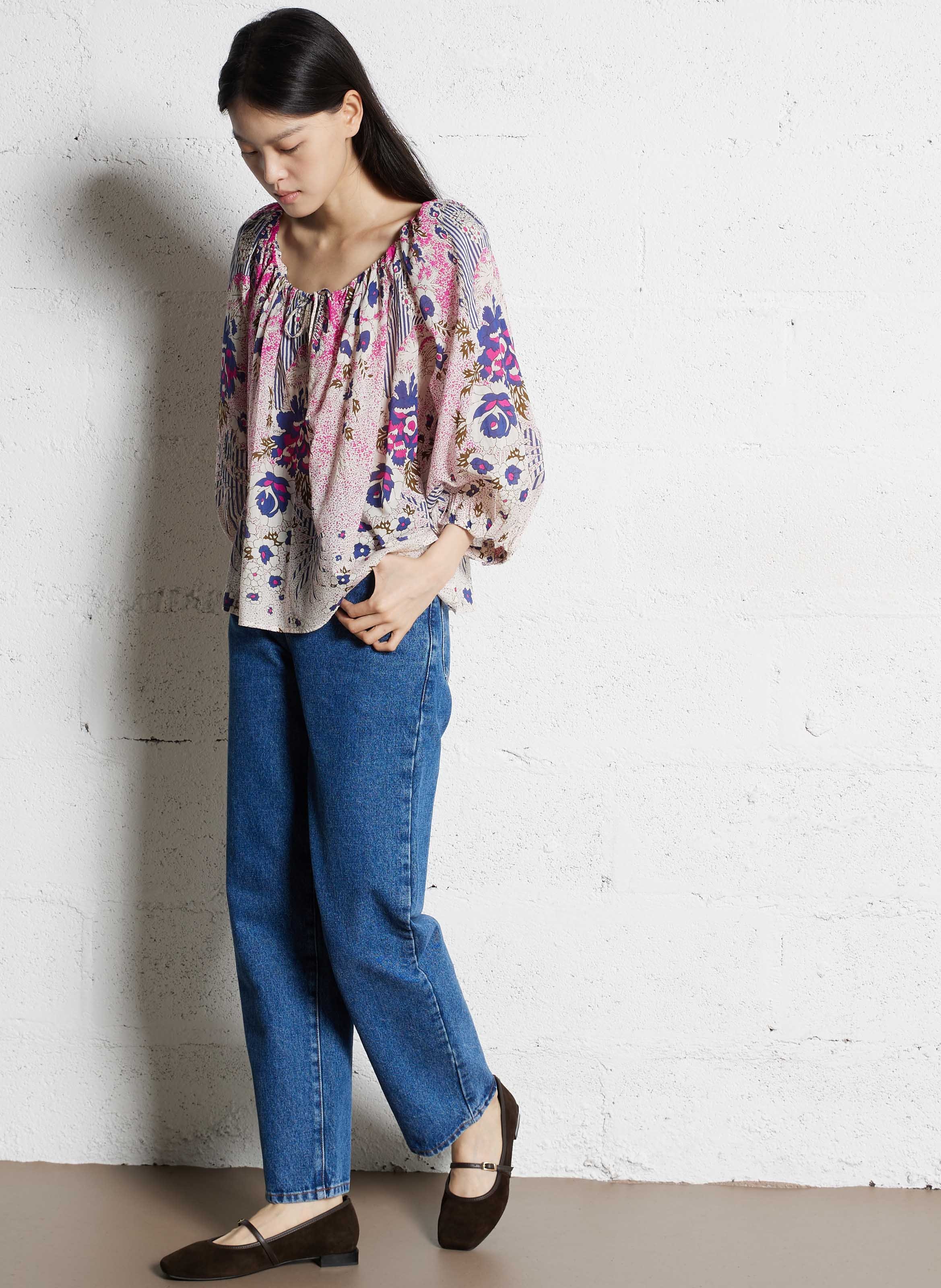 Bluse mit Bardot-Ausschnitt aus Baumwolle ANTIK BATIK Rosa