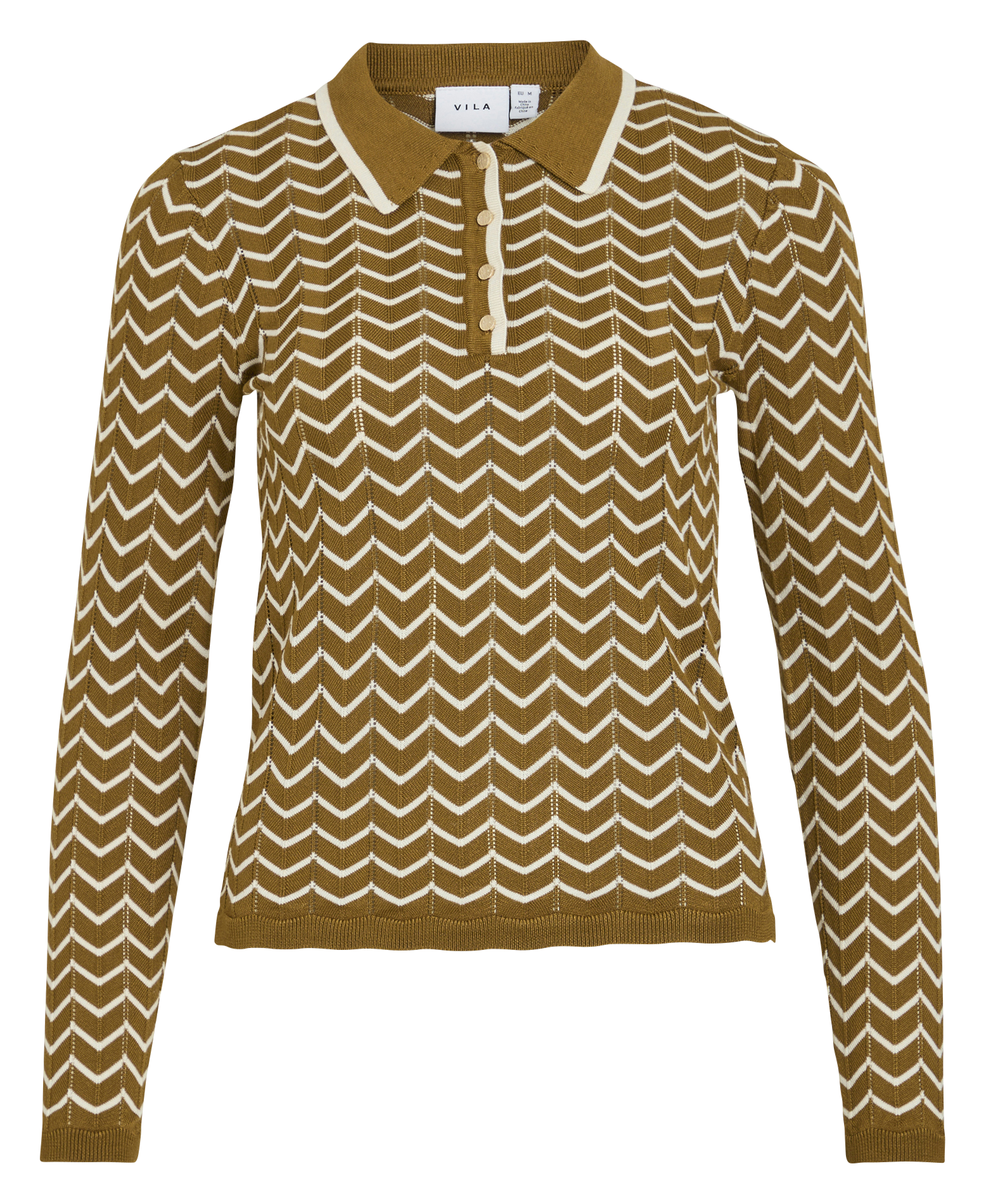 Fitted Long-Sleeve Printed Polo VILA Brown