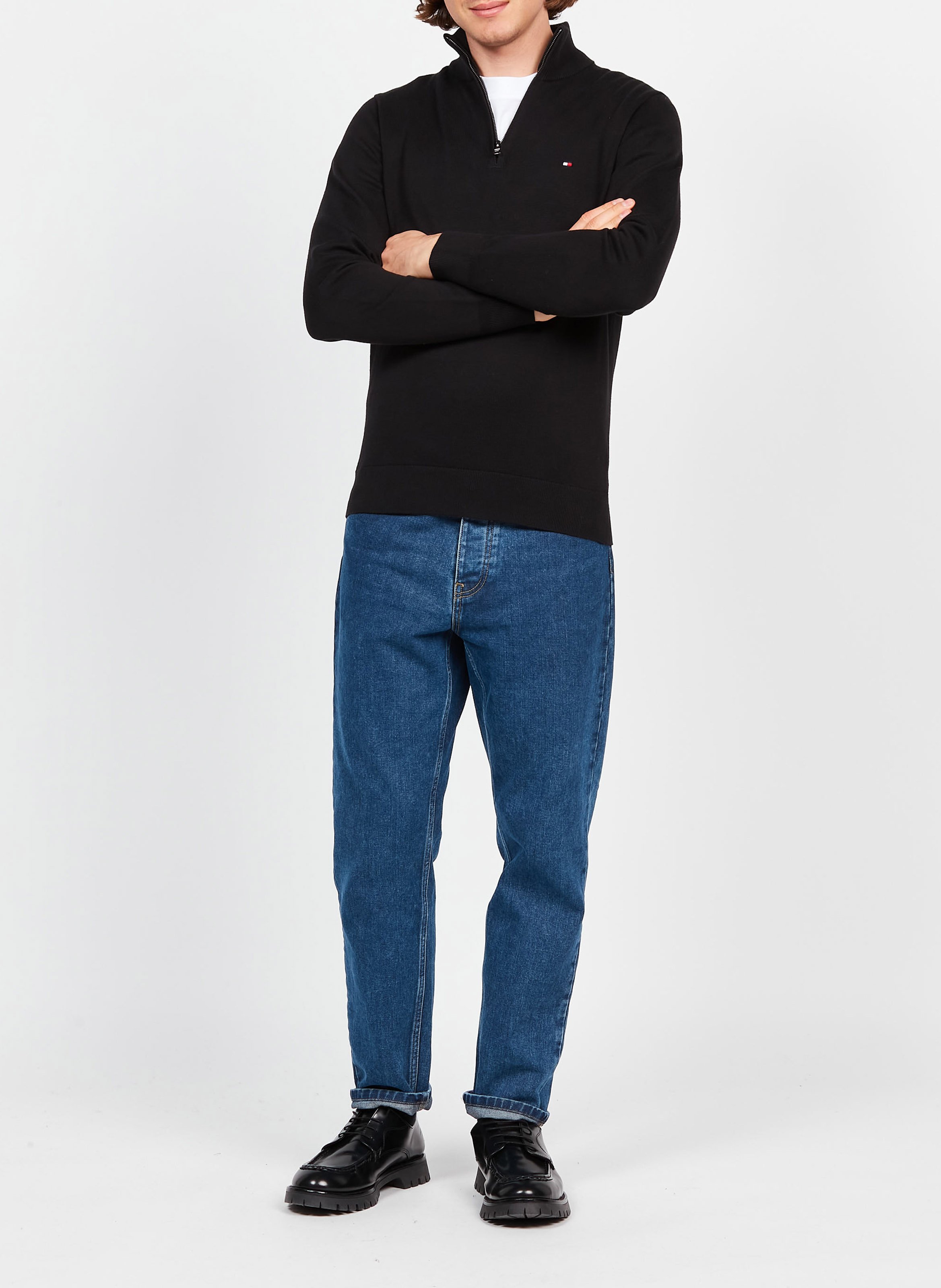 Pull col montant regular-fit en coton bio et cachemire  TOMMY HILFIGER Noir