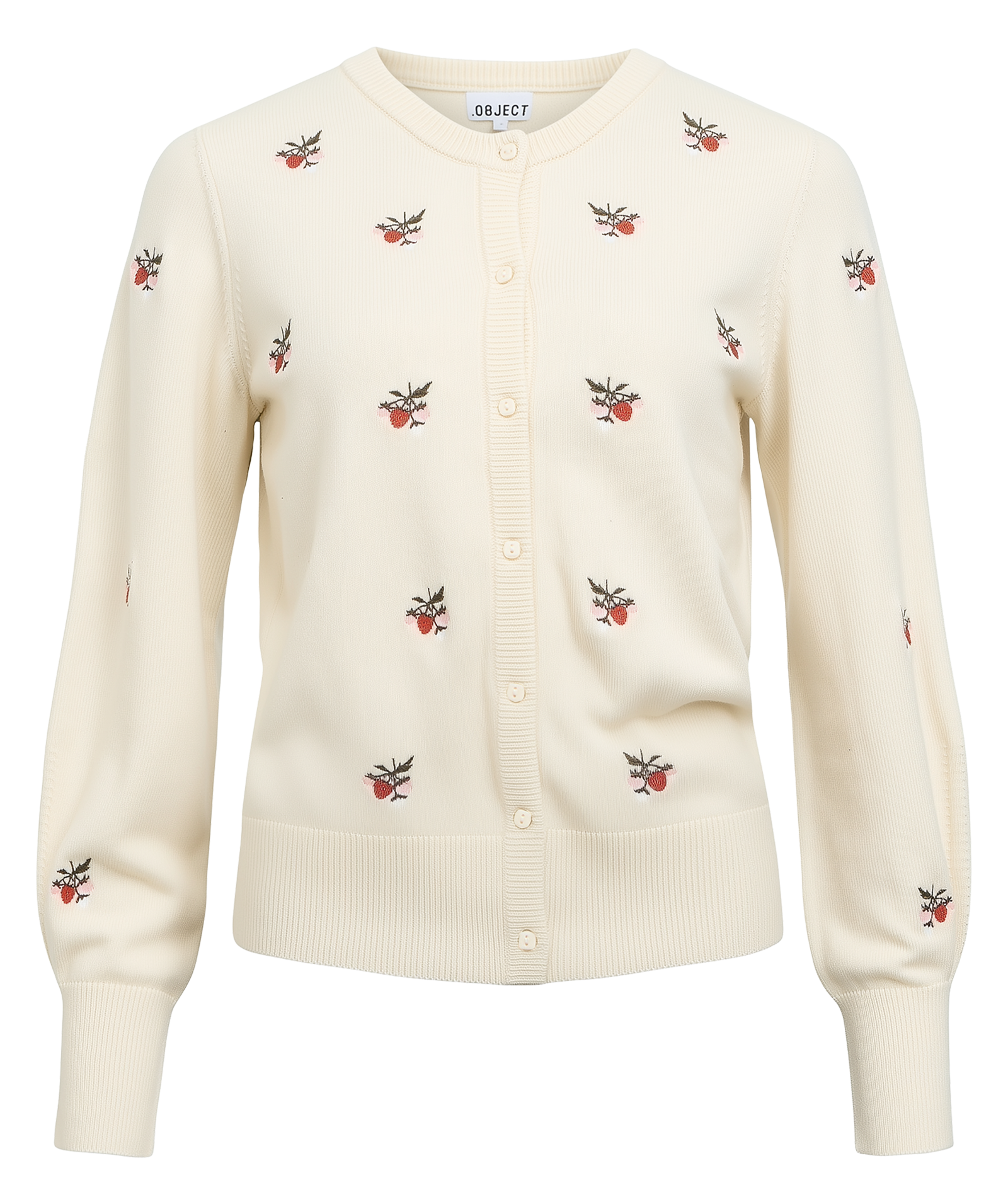 Gilet droit col rond en maille brodée OBJECT Beige